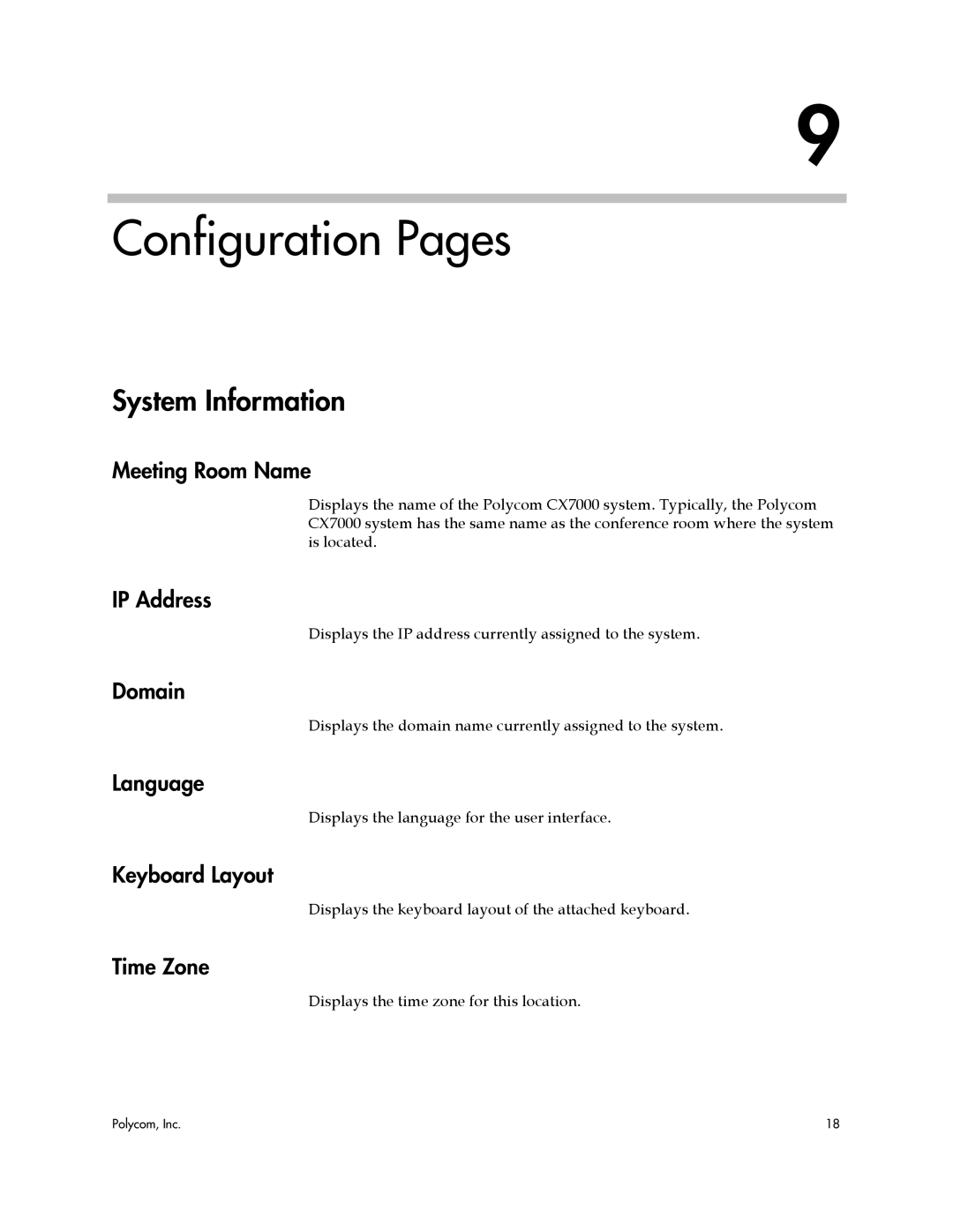 Polycom CX7000 manual Configuration Pages, System Information 