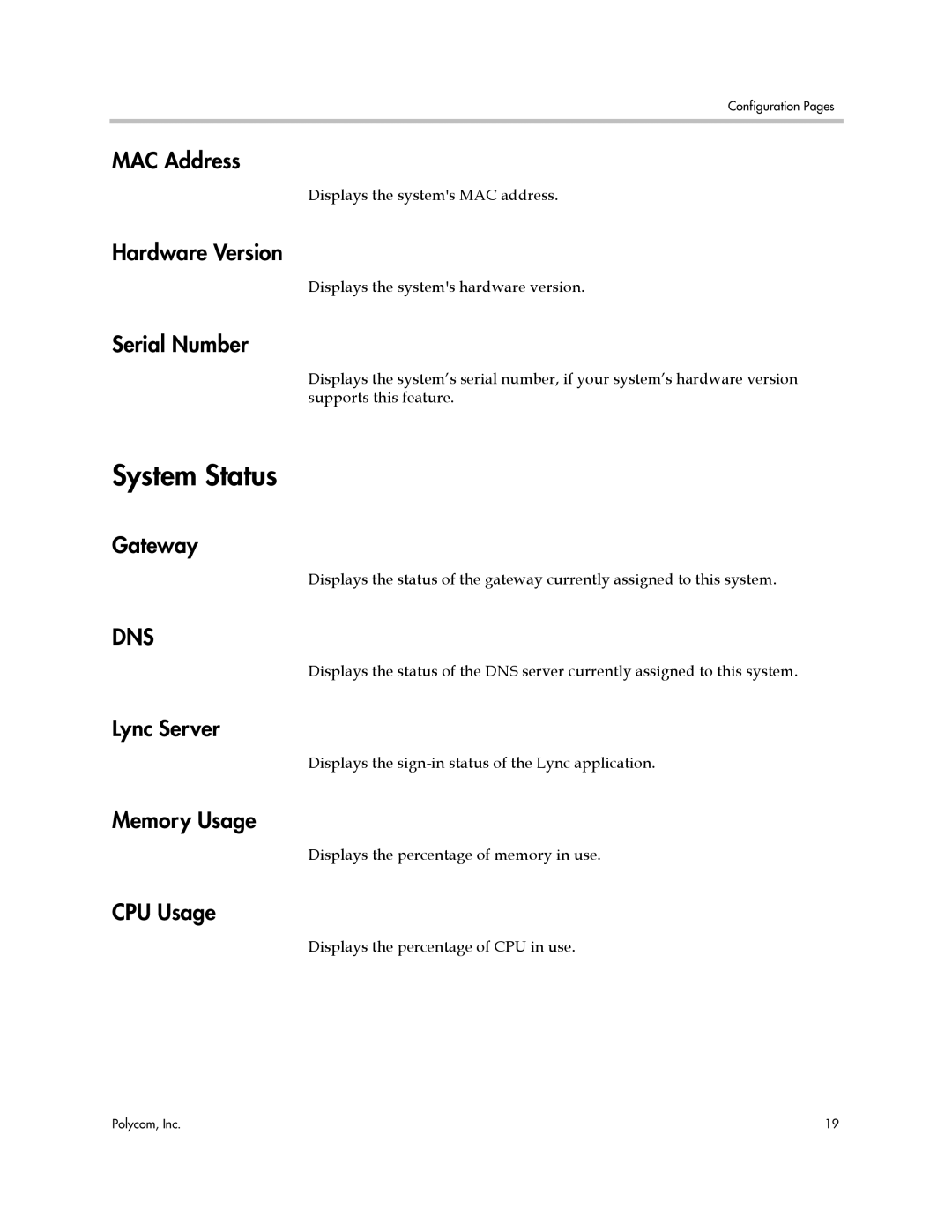 Polycom CX7000 manual System Status 