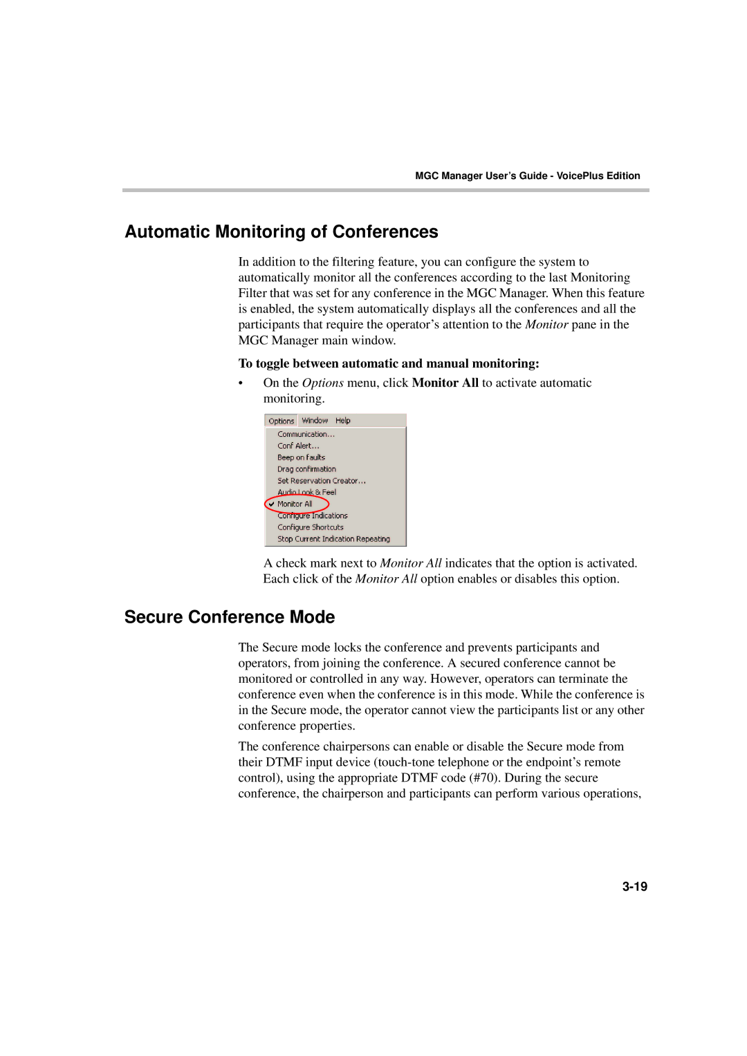 Polycom DOC2066F manual Automatic Monitoring of Conferences, Secure Conference Mode 