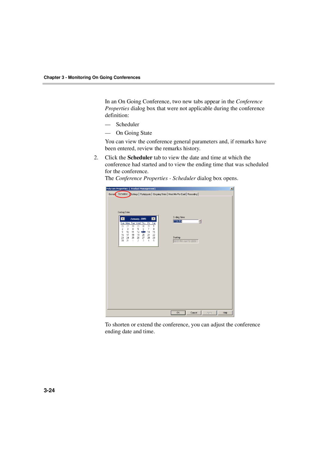 Polycom DOC2066F manual Conference Properties Scheduler dialog box opens 