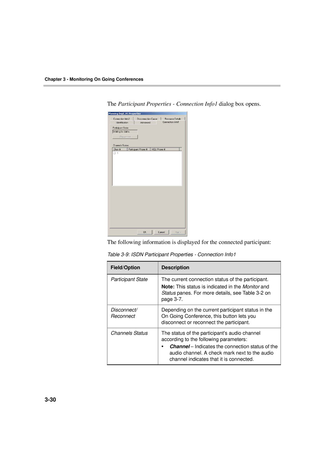 Polycom DOC2066F manual Participant Properties Connection Info1 dialog box opens 