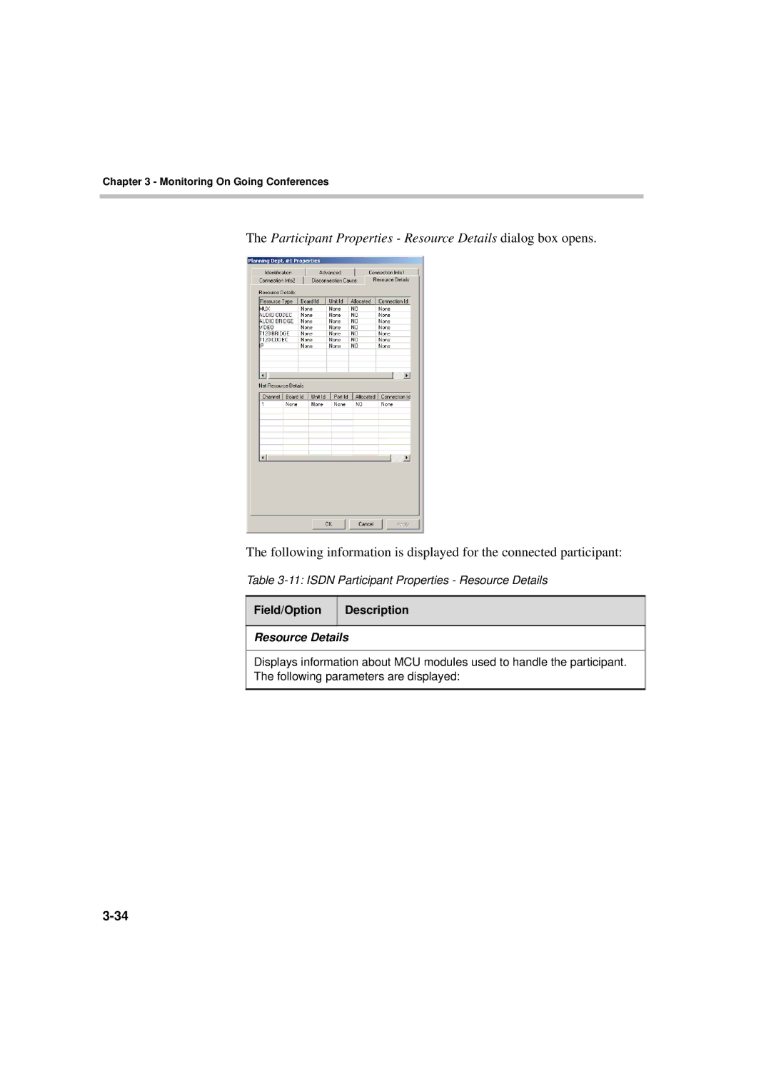 Polycom DOC2066F manual Participant Properties Resource Details dialog box opens 