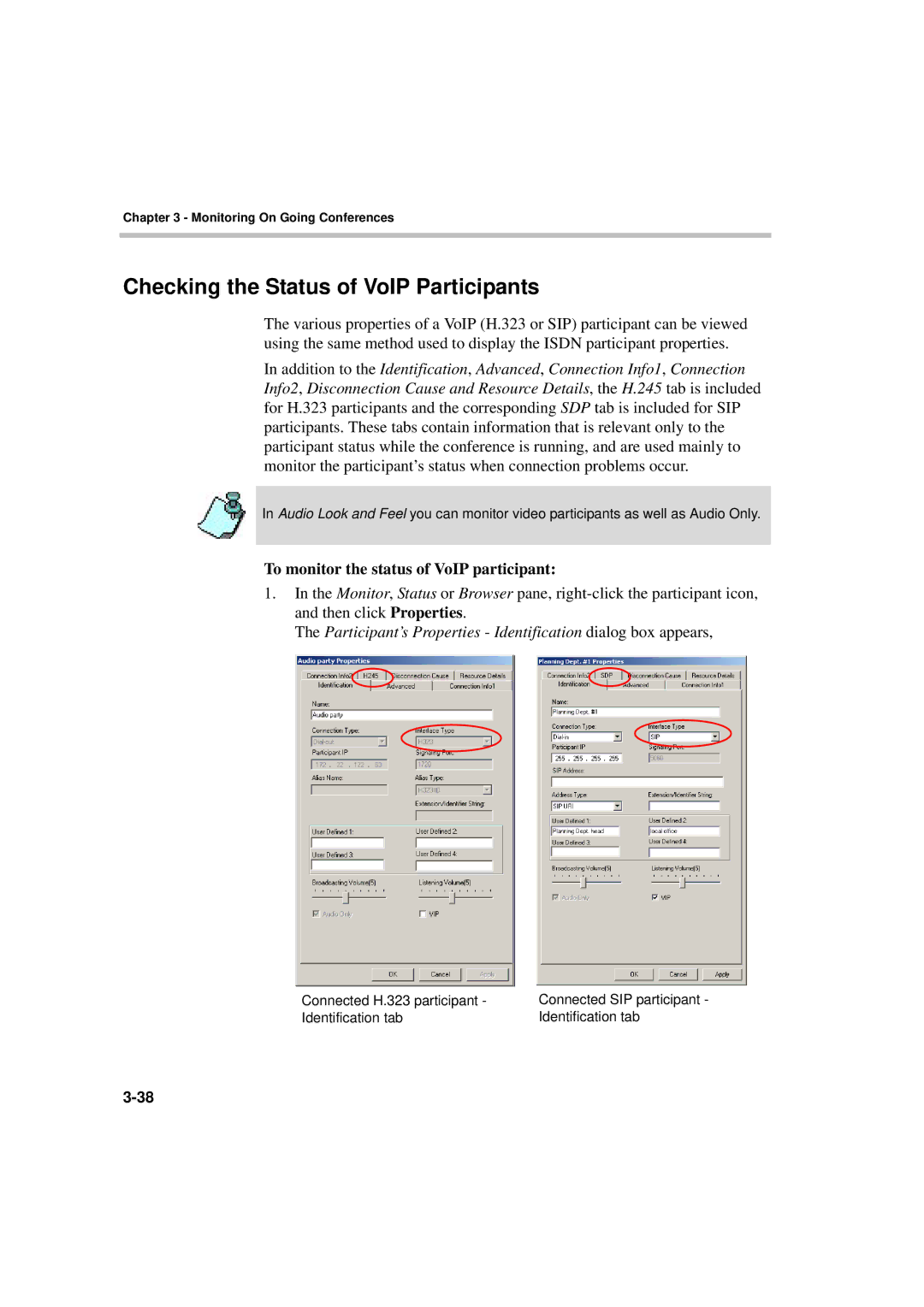 Polycom DOC2066F manual Checking the Status of VoIP Participants, To monitor the status of VoIP participant 