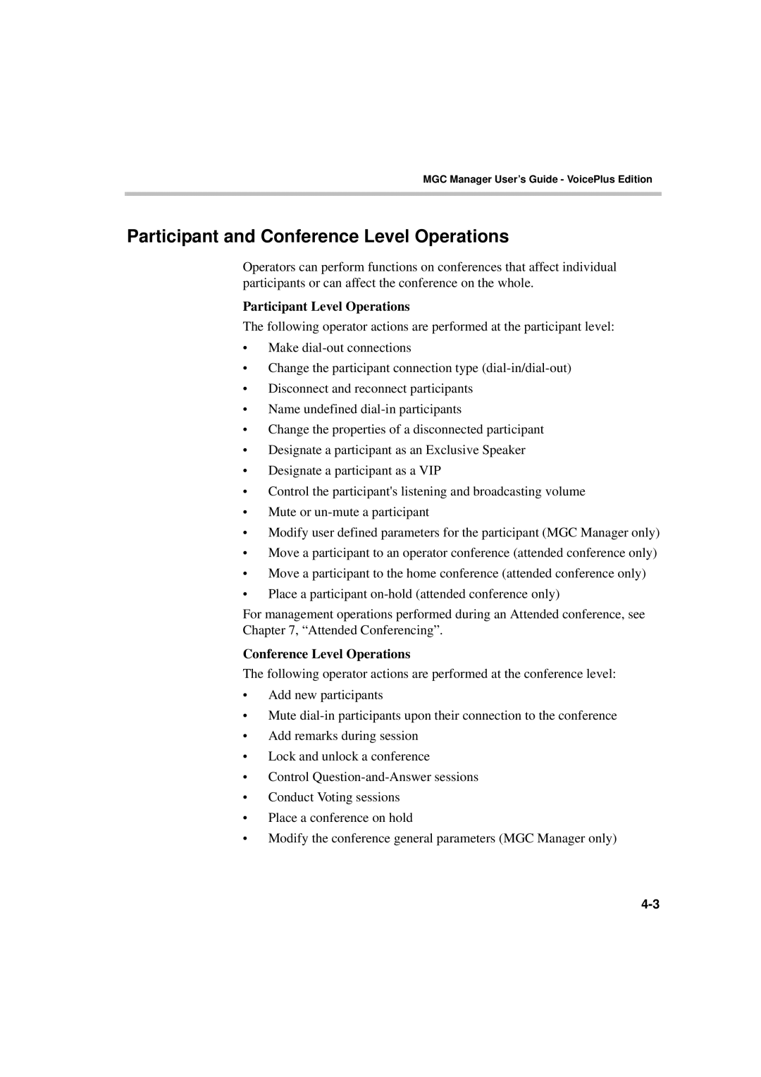 Polycom DOC2066F manual Participant and Conference Level Operations, Participant Level Operations 