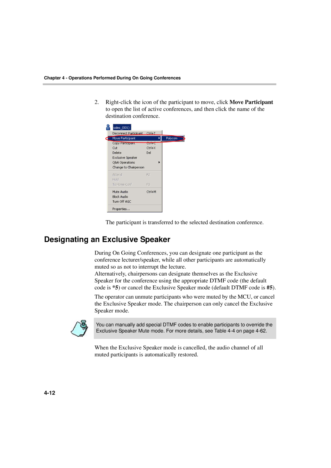 Polycom DOC2066F manual Designating an Exclusive Speaker 