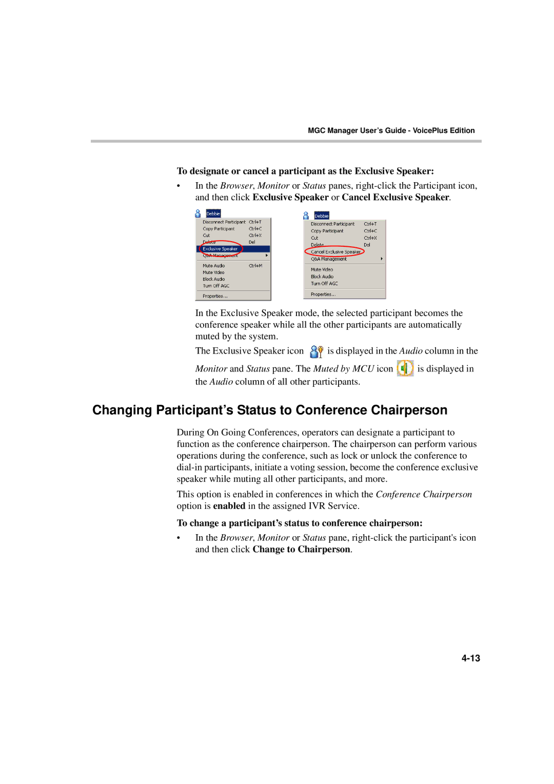 Polycom DOC2066F manual Changing Participant’s Status to Conference Chairperson 