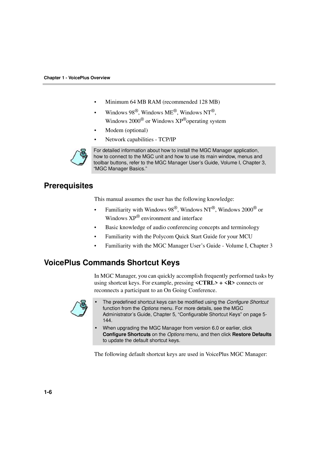 Polycom DOC2066F manual Prerequisites, VoicePlus Commands Shortcut Keys 