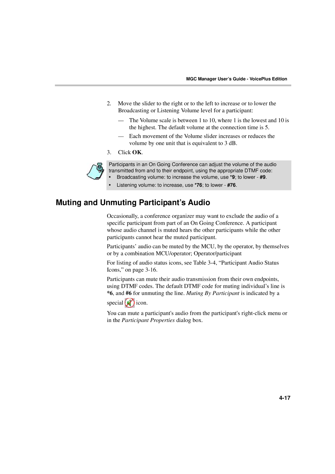 Polycom DOC2066F manual Muting and Unmuting Participant’s Audio 