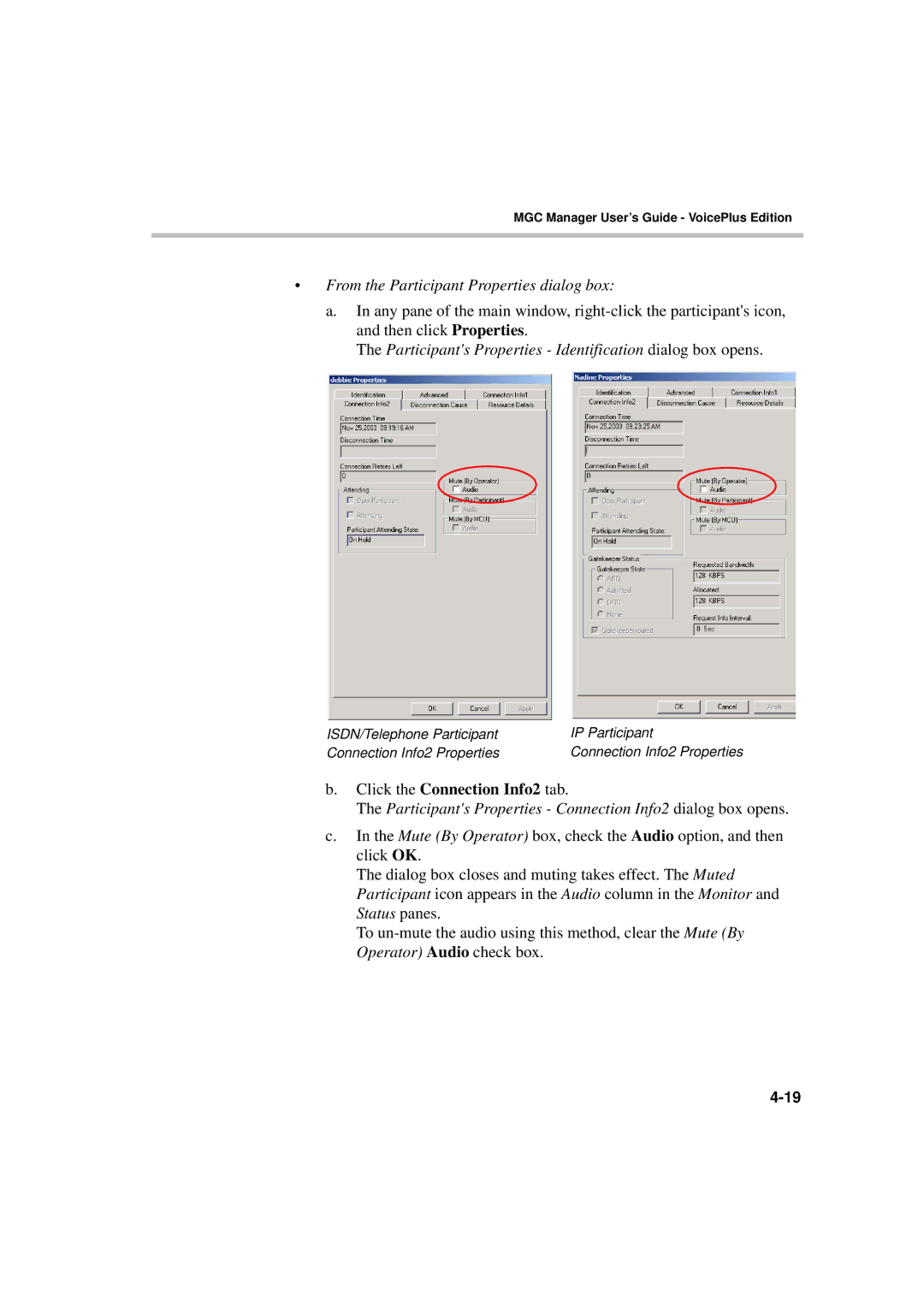 Polycom DOC2066F From the Participant Properties dialog box, Participants Properties Connection Info2 dialog box opens 