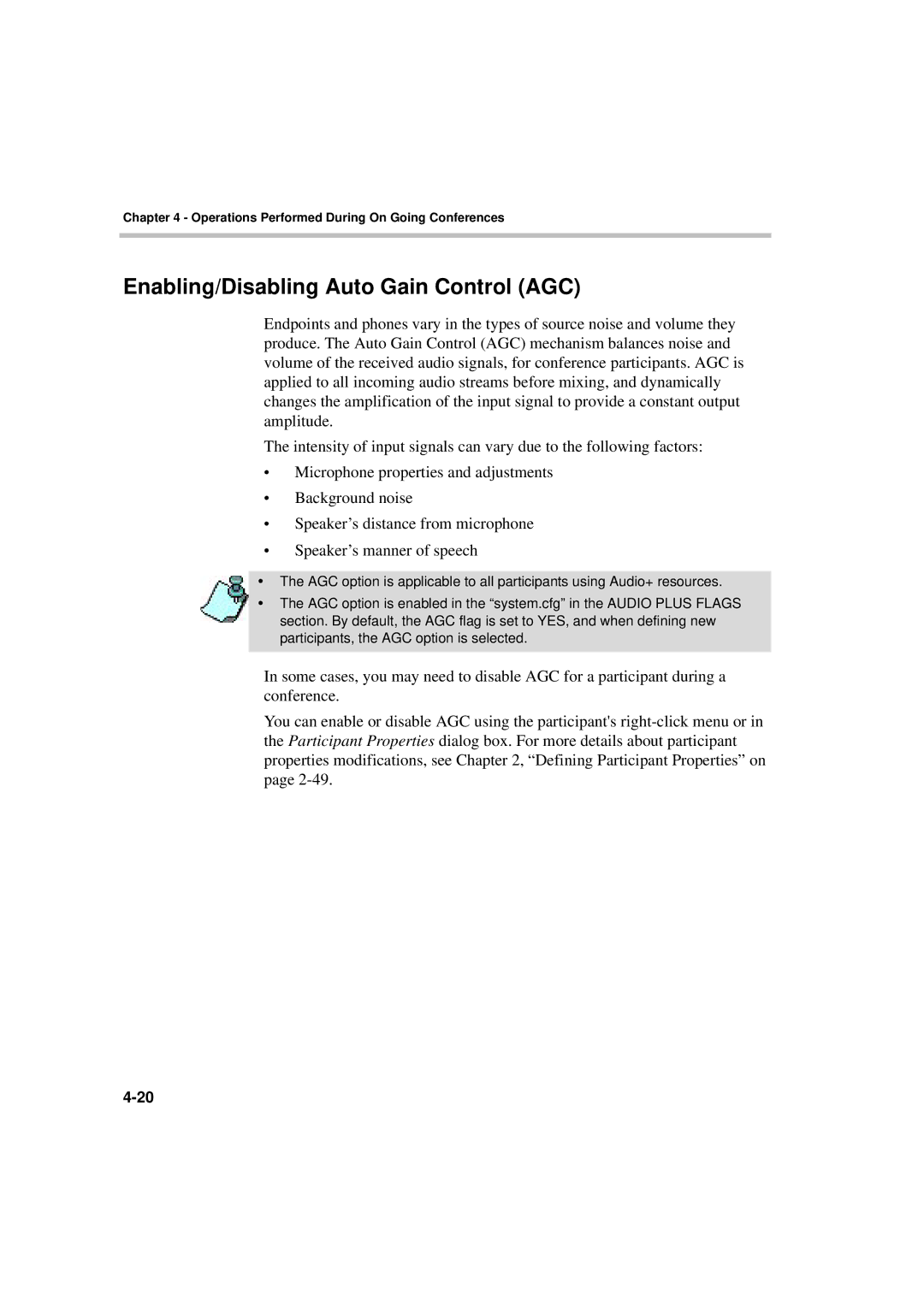 Polycom DOC2066F manual Enabling/Disabling Auto Gain Control AGC 