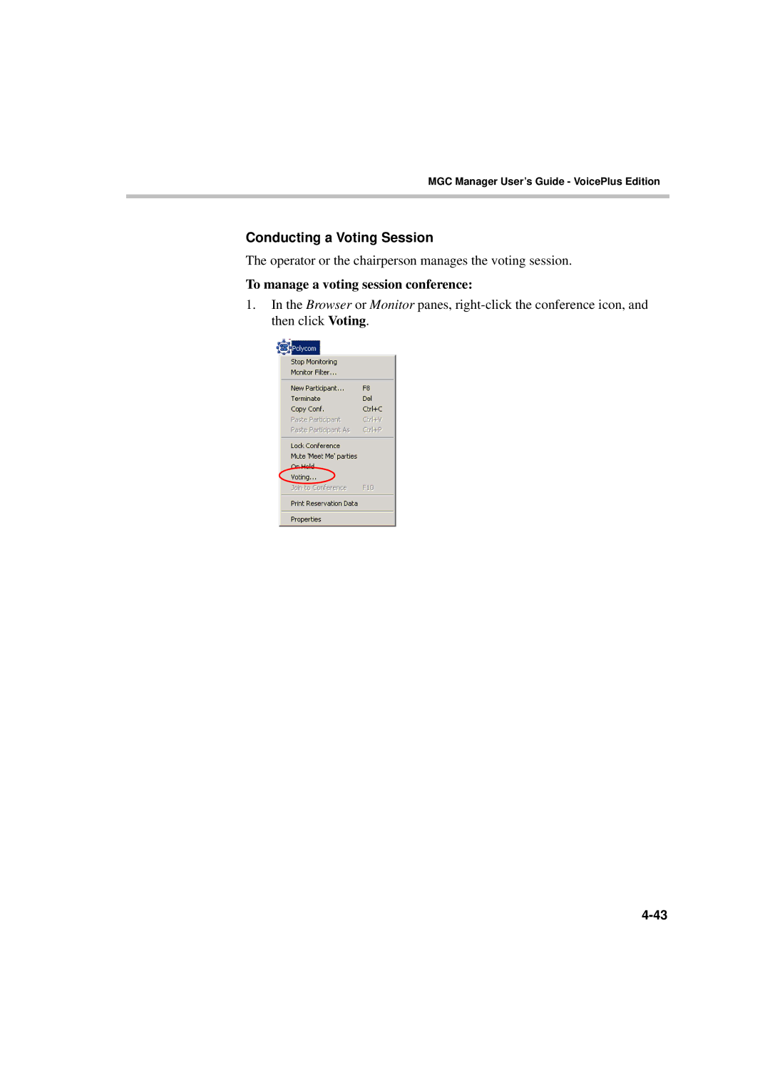 Polycom DOC2066F manual Conducting a Voting Session, To manage a voting session conference 