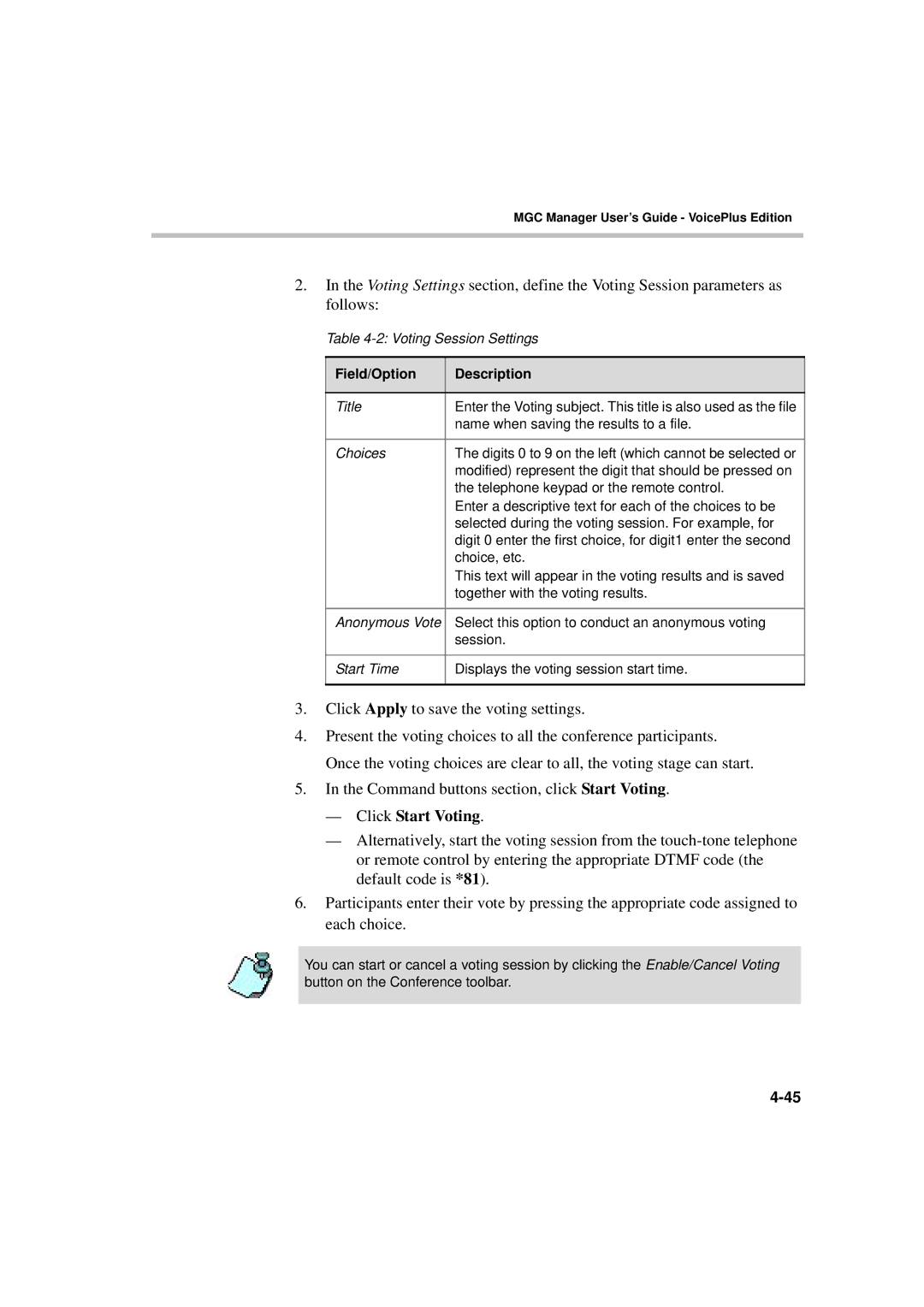 Polycom DOC2066F manual Click Start Voting, Choices 