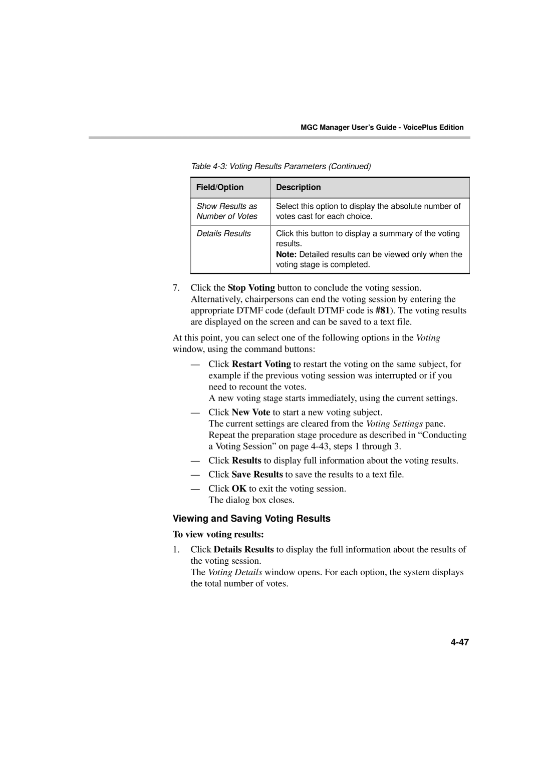 Polycom DOC2066F manual Viewing and Saving Voting Results, To view voting results 