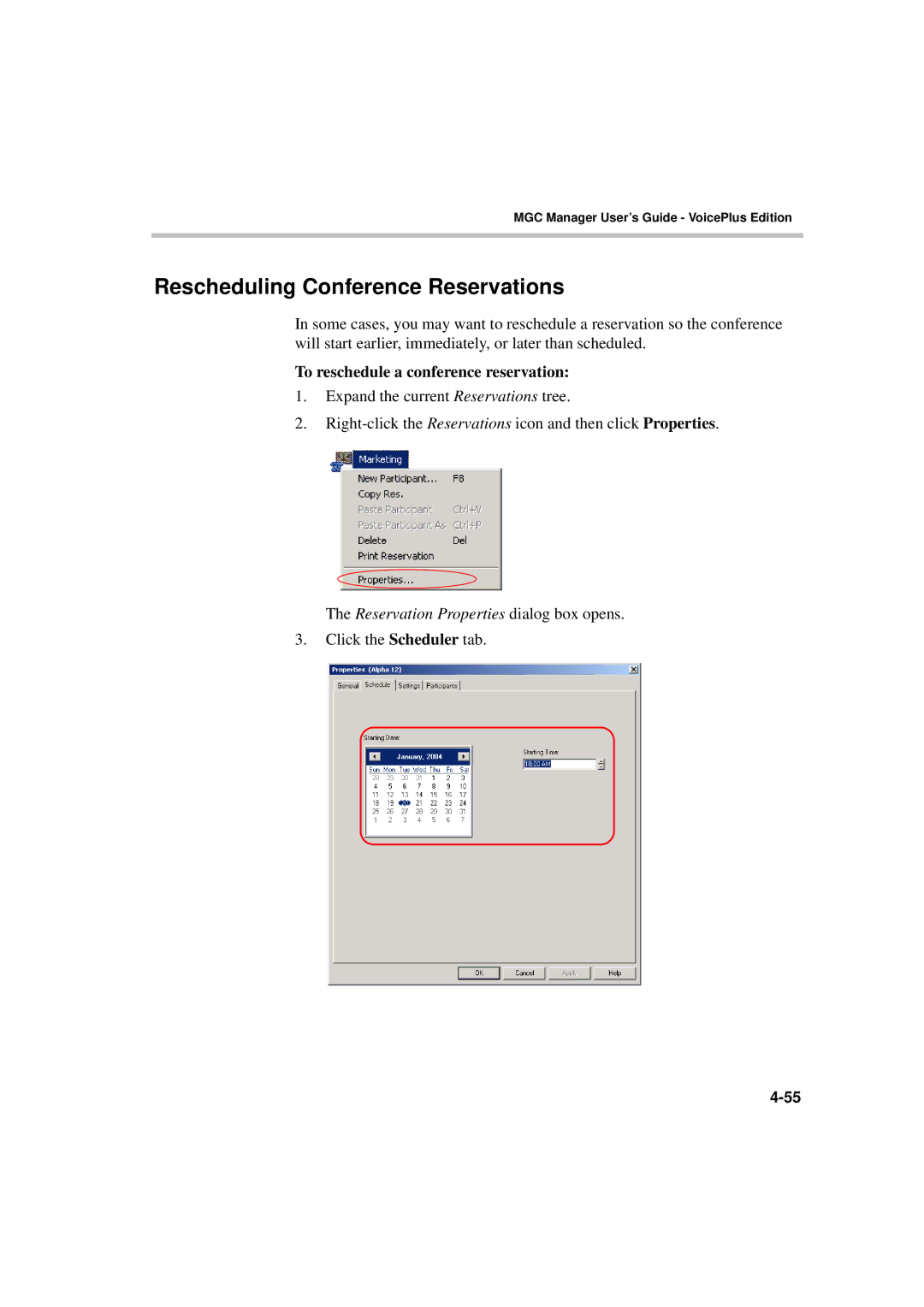 Polycom DOC2066F manual Rescheduling Conference Reservations, To reschedule a conference reservation 