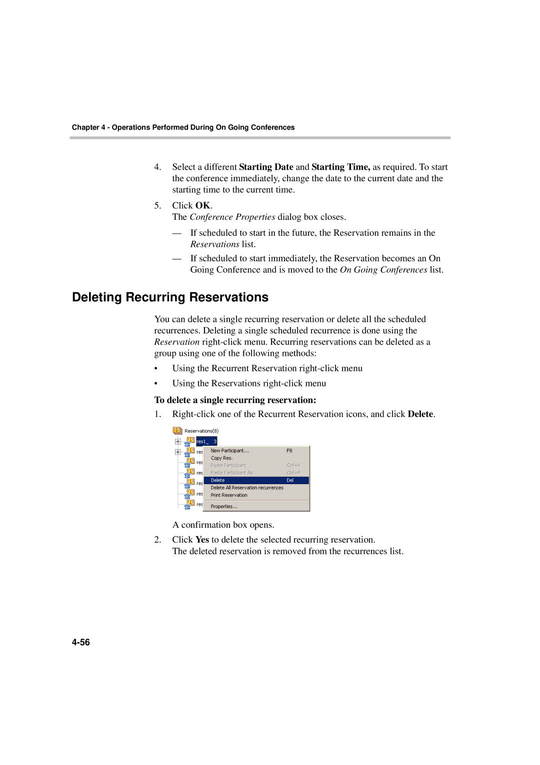 Polycom DOC2066F manual Deleting Recurring Reservations, To delete a single recurring reservation 