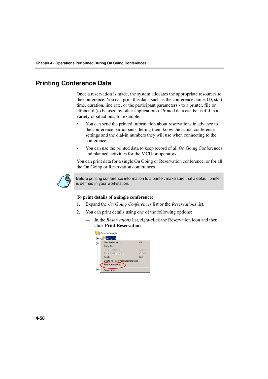 Polycom DOC2066F manual Printing Conference Data, To print details of a single conference 