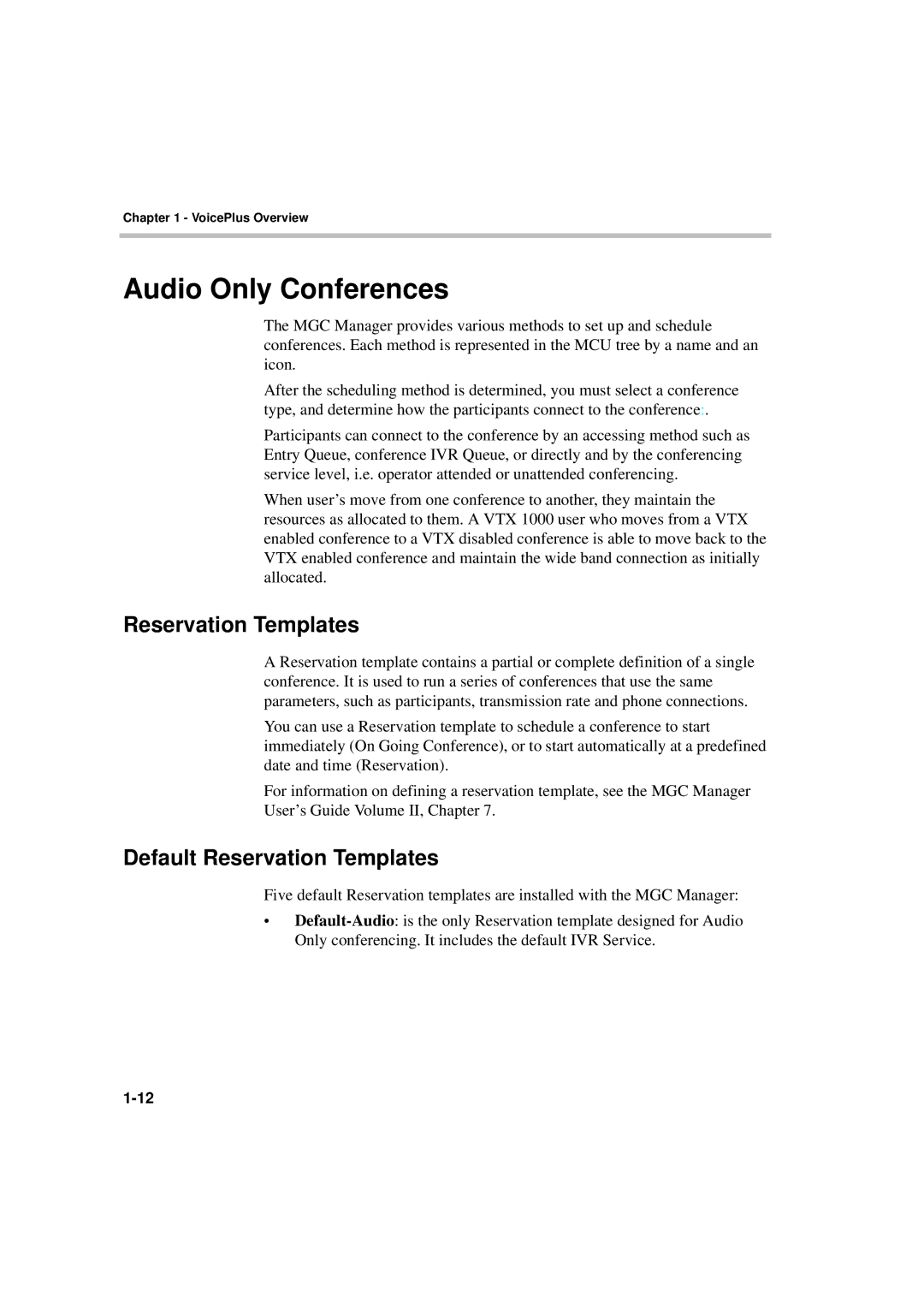 Polycom DOC2066F manual Audio Only Conferences, Default Reservation Templates 