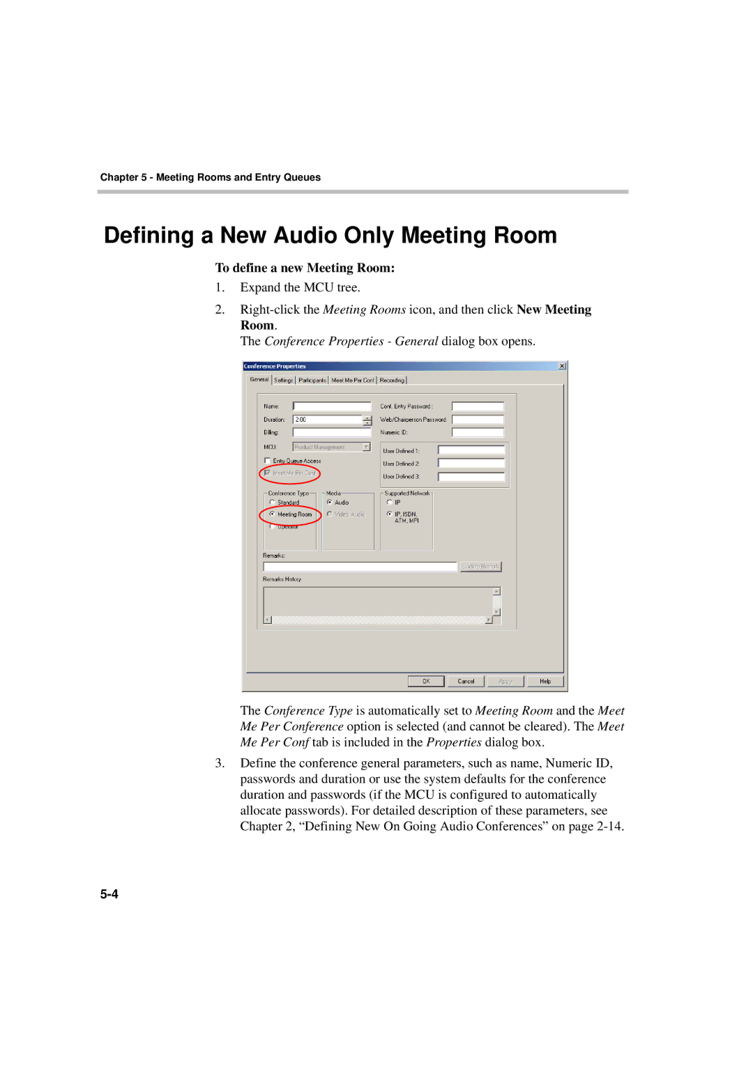 Polycom DOC2066F manual Defining a New Audio Only Meeting Room, To define a new Meeting Room 