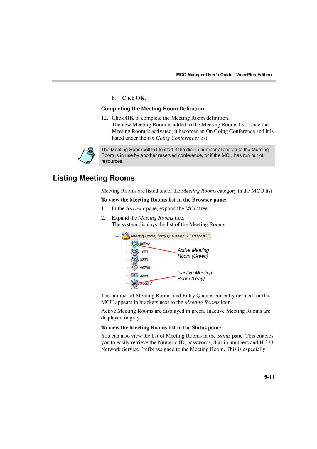 Polycom DOC2066F manual Listing Meeting Rooms, To view the Meeting Rooms list in the Browser pane 