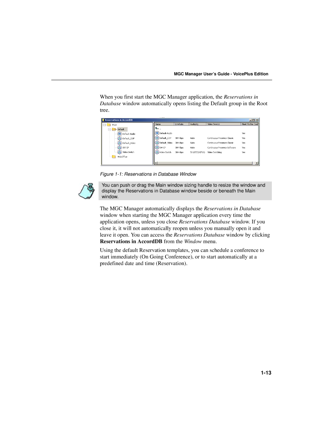 Polycom DOC2066F manual Reservations in Database Window 