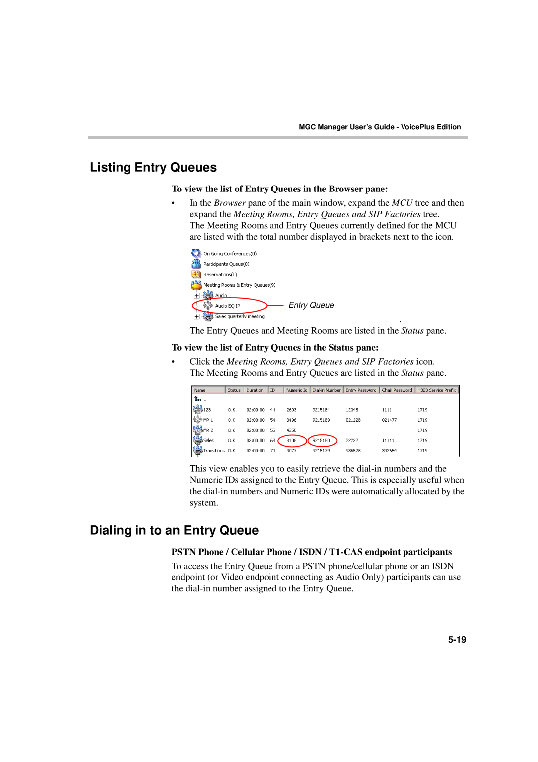 Polycom DOC2066F Listing Entry Queues, Dialing in to an Entry Queue, To view the list of Entry Queues in the Browser pane 