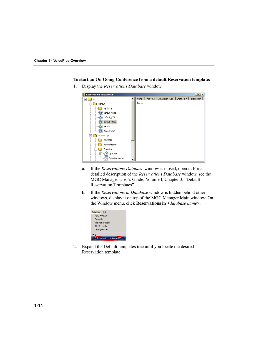 Polycom DOC2066F manual Display the Reservations Database window 