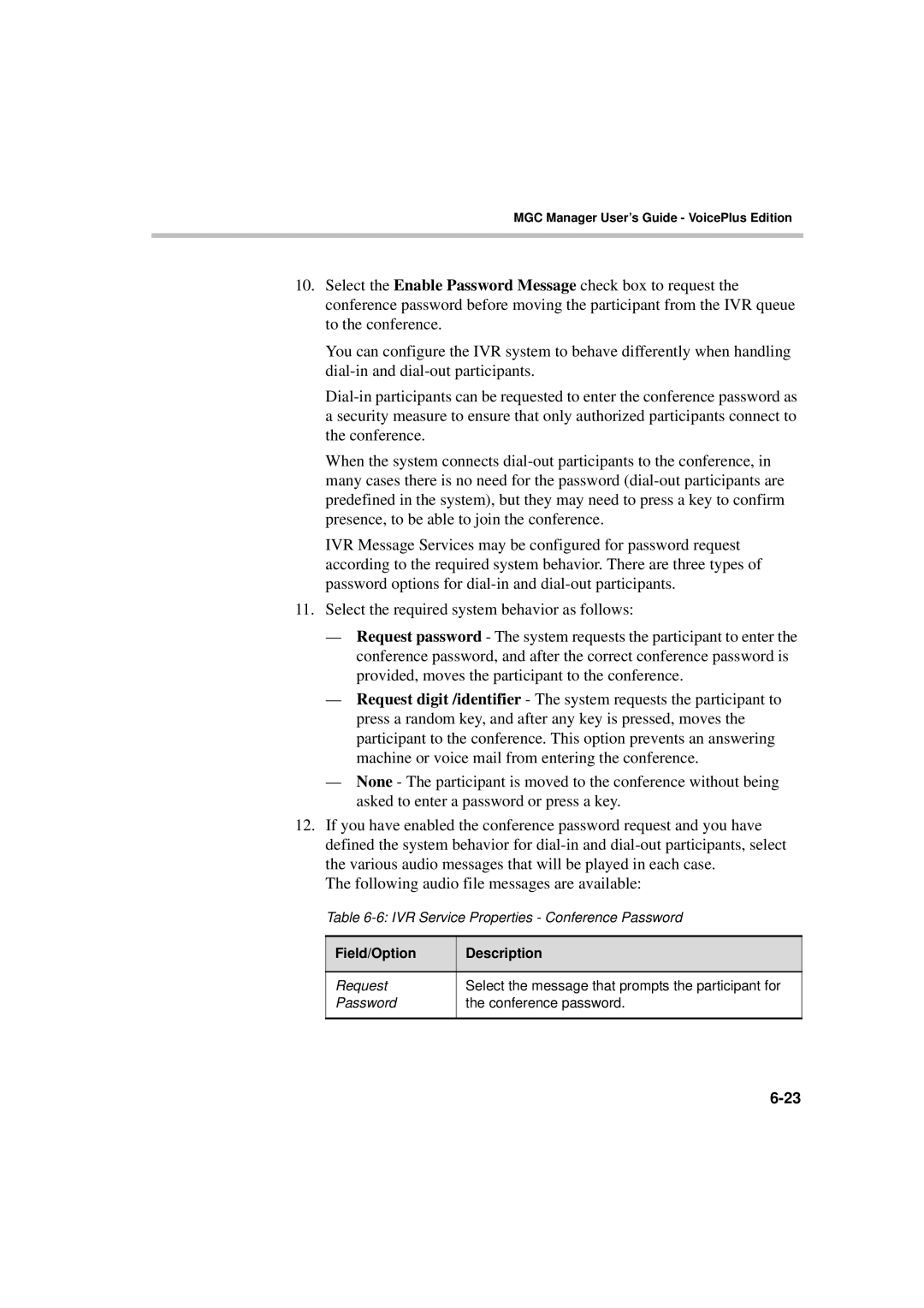 Polycom DOC2066F manual IVR Service Properties Conference Password 