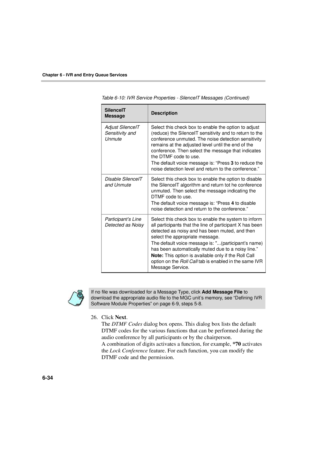 Polycom DOC2066F manual Noise detection level and return to the conference 