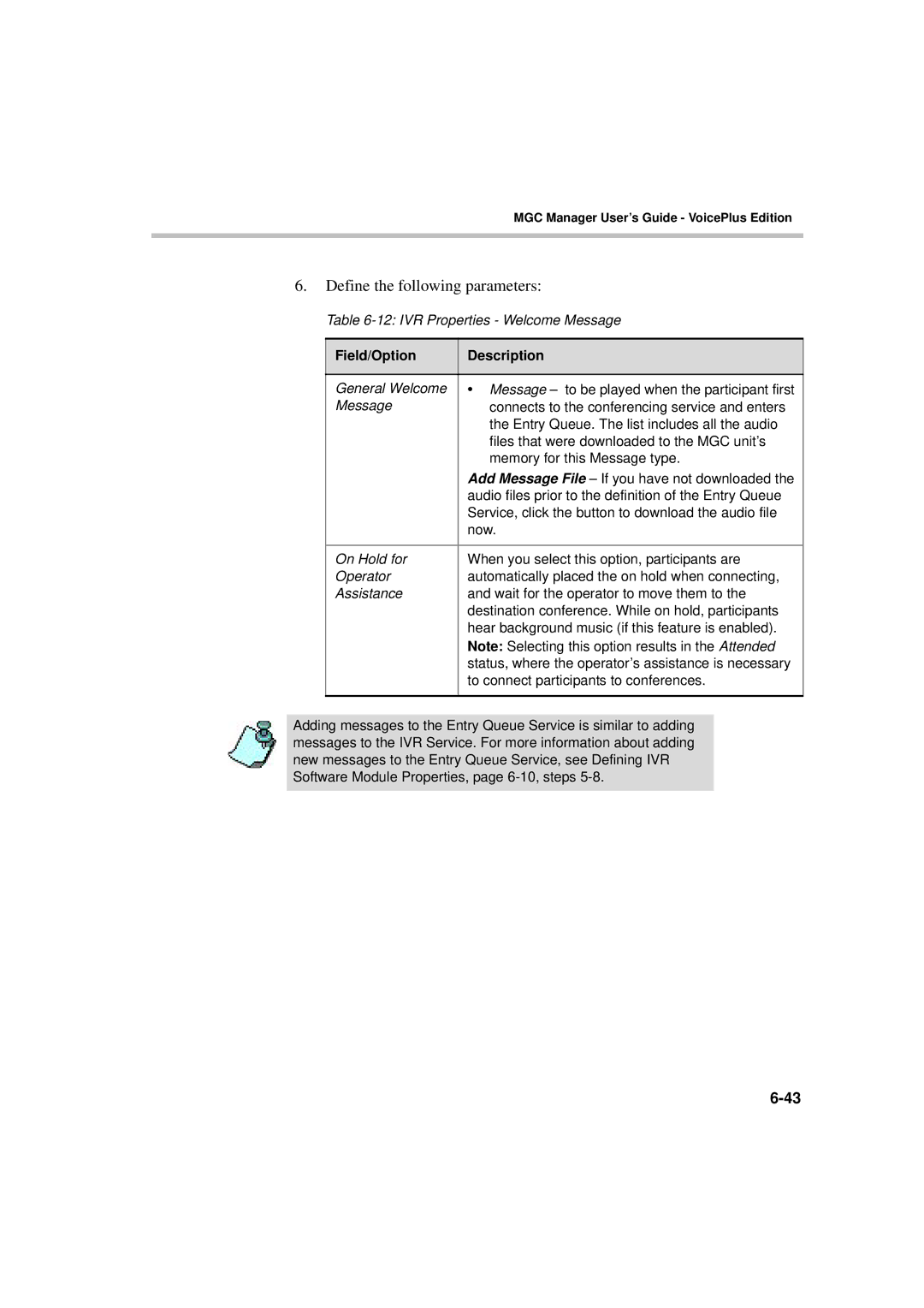 Polycom DOC2066F manual IVR Properties Welcome Message 