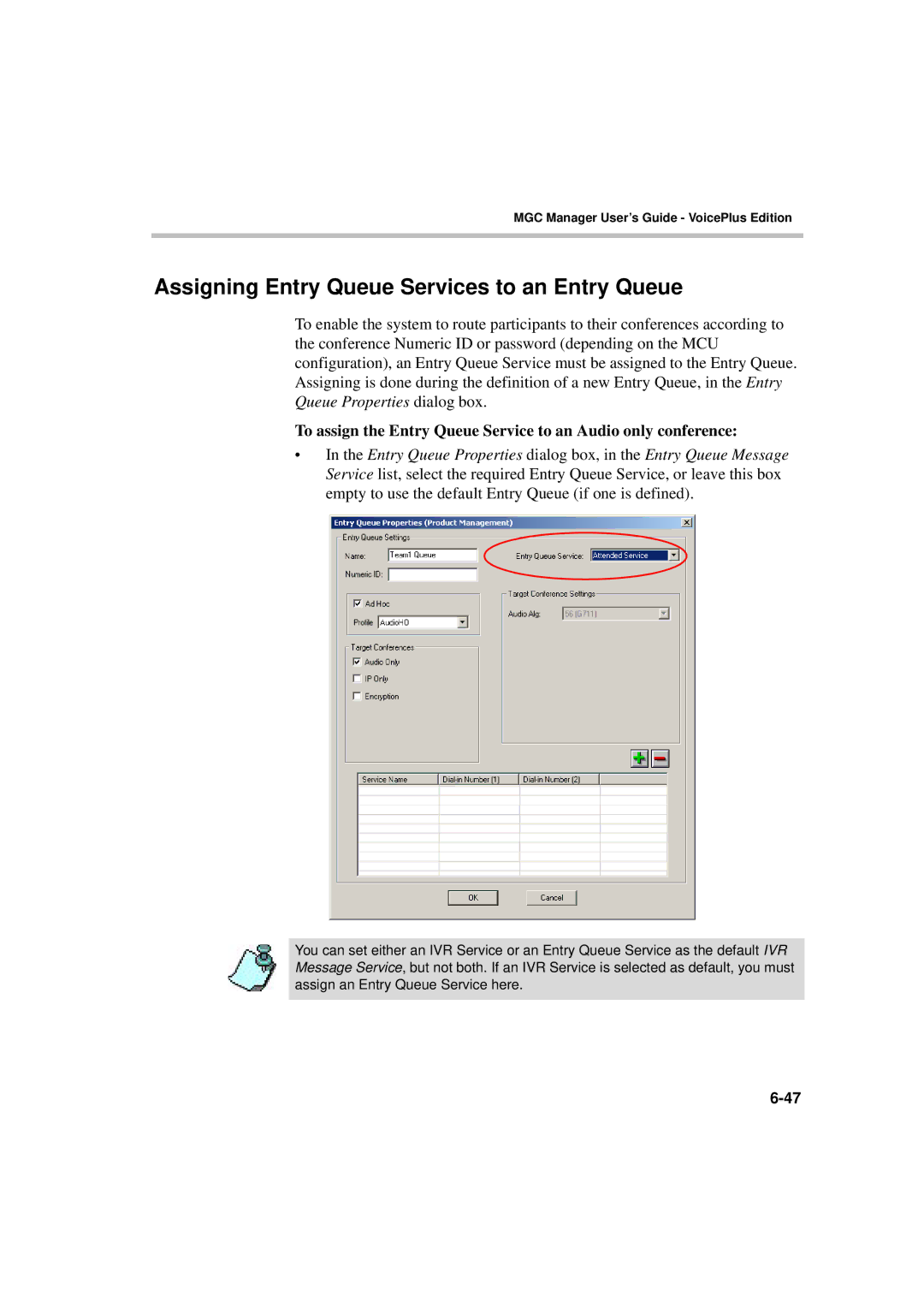 Polycom DOC2066F manual Assigning Entry Queue Services to an Entry Queue 