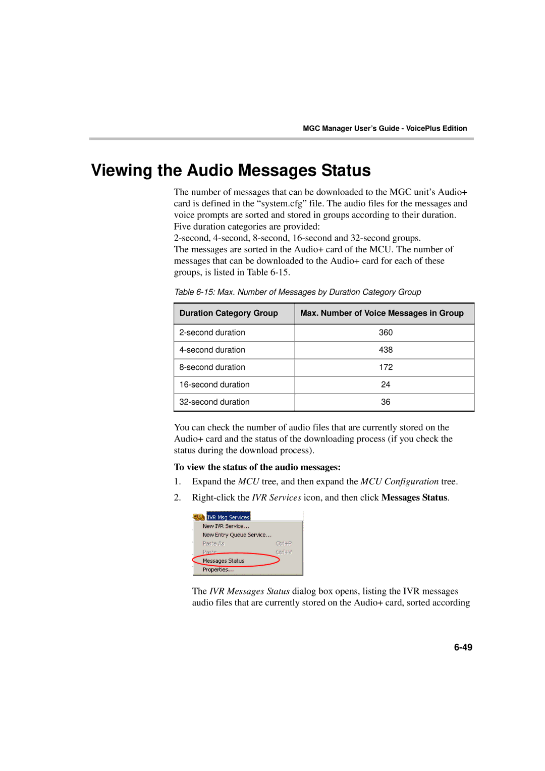 Polycom DOC2066F manual Viewing the Audio Messages Status, To view the status of the audio messages 