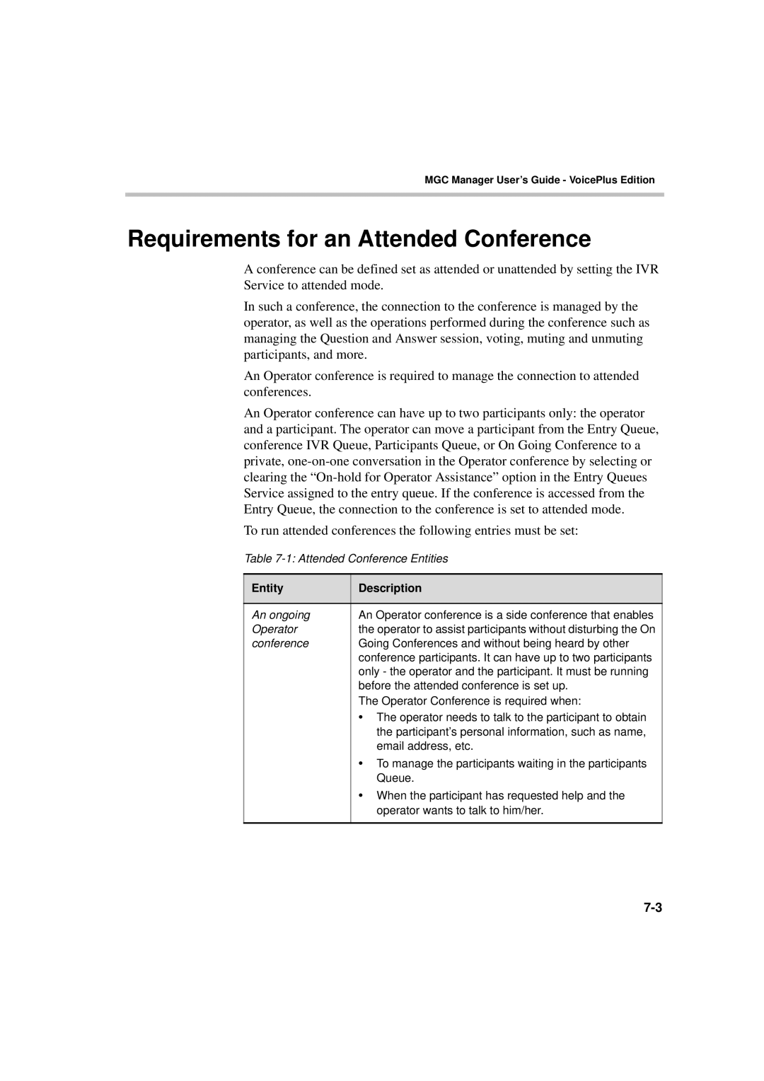 Polycom DOC2066F manual Requirements for an Attended Conference, Entity Description 