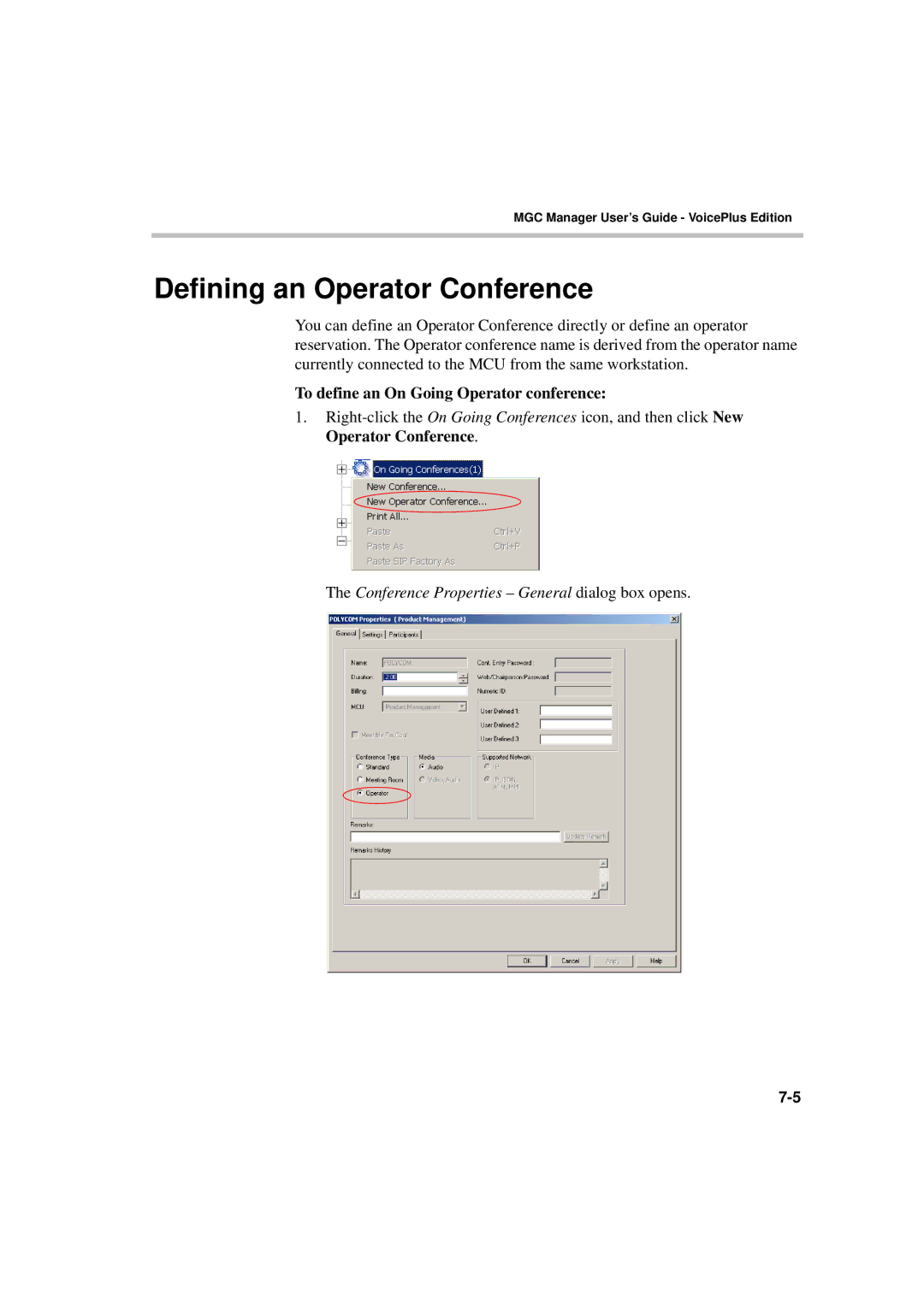 Polycom DOC2066F manual Defining an Operator Conference, To define an On Going Operator conference 