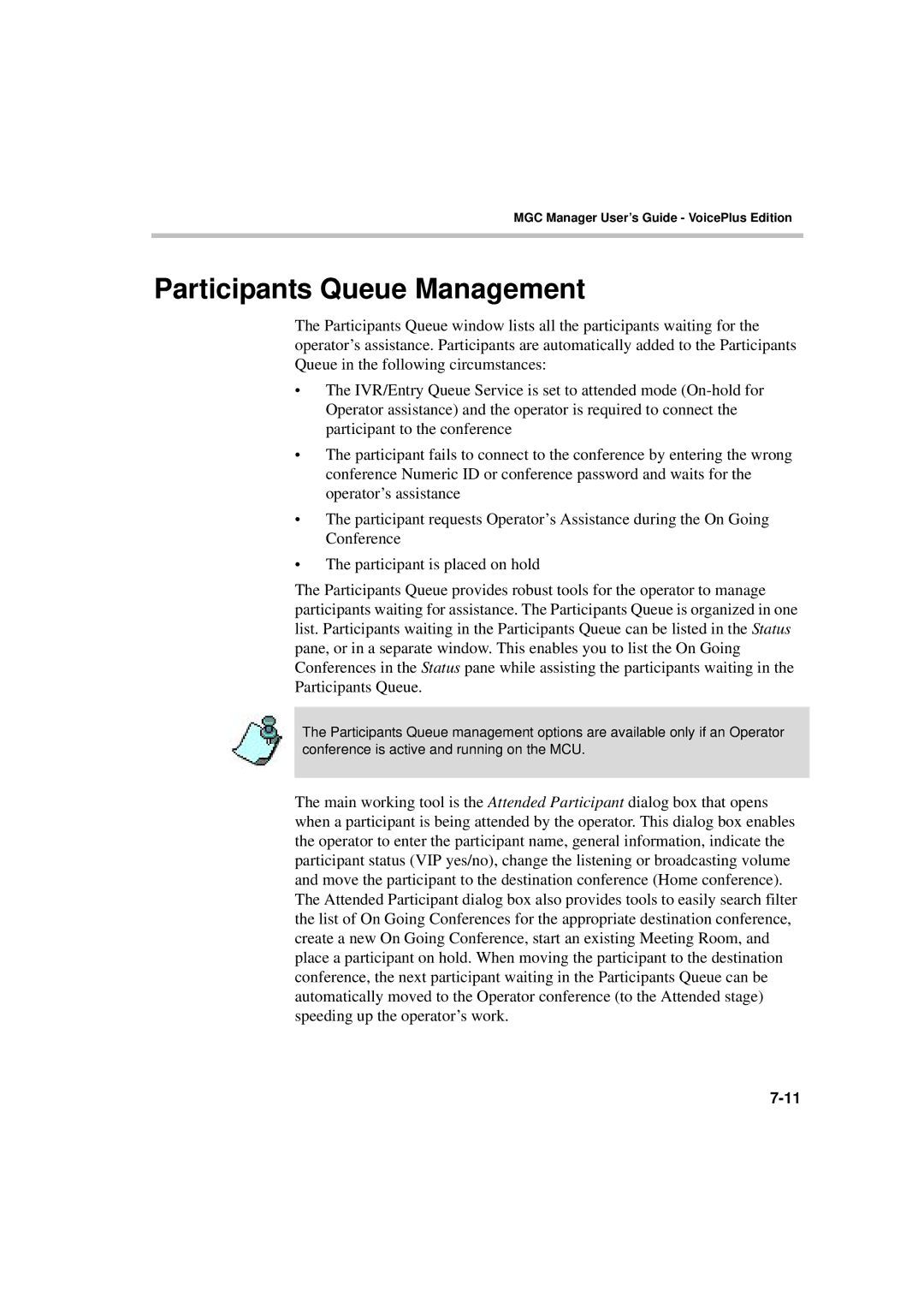 Polycom DOC2066F manual Participants Queue Management 