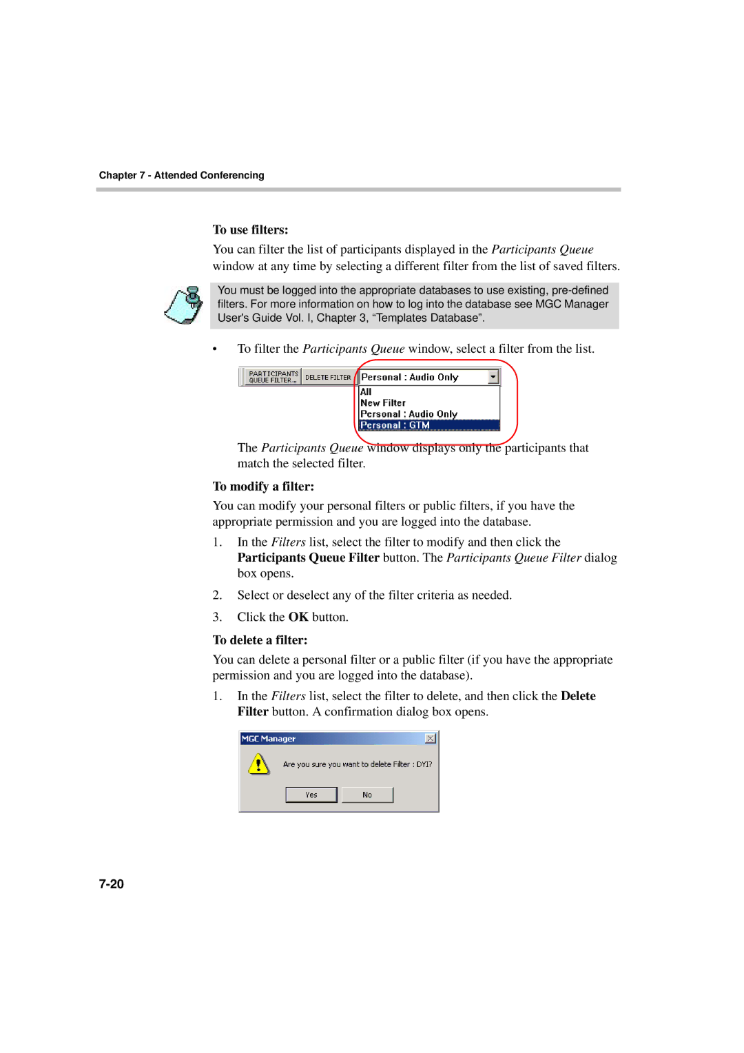 Polycom DOC2066F manual To use filters, To modify a filter, To delete a filter 