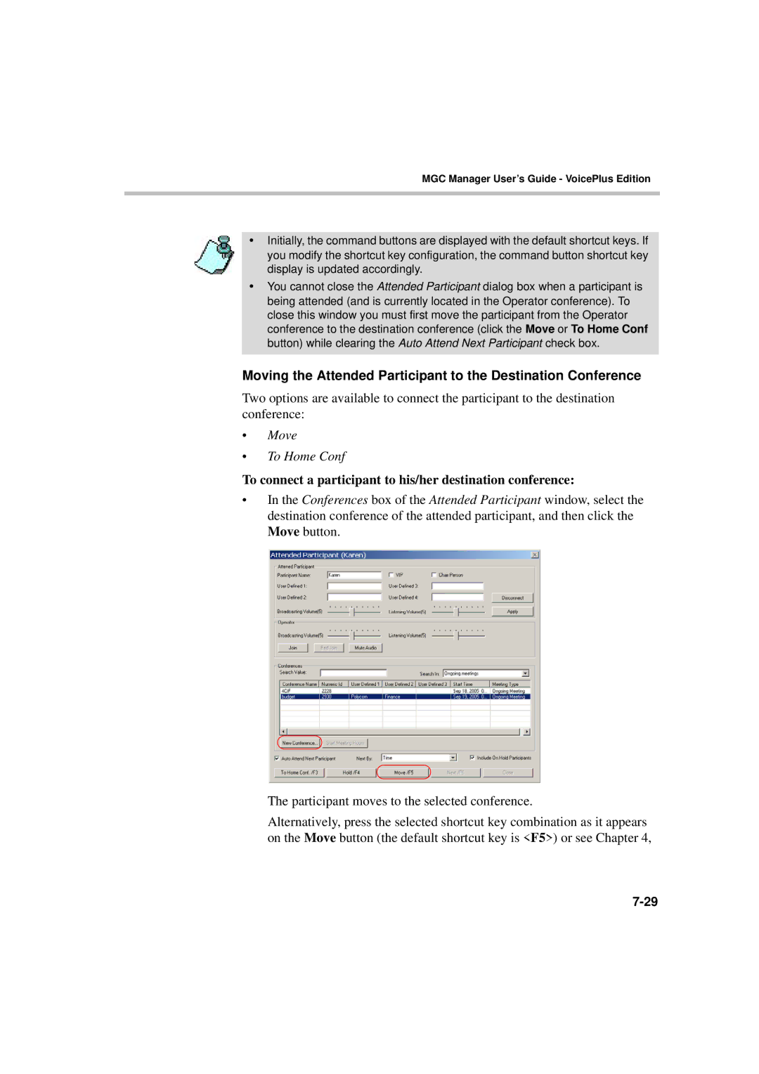 Polycom DOC2066F manual Move To Home Conf, To connect a participant to his/her destination conference 