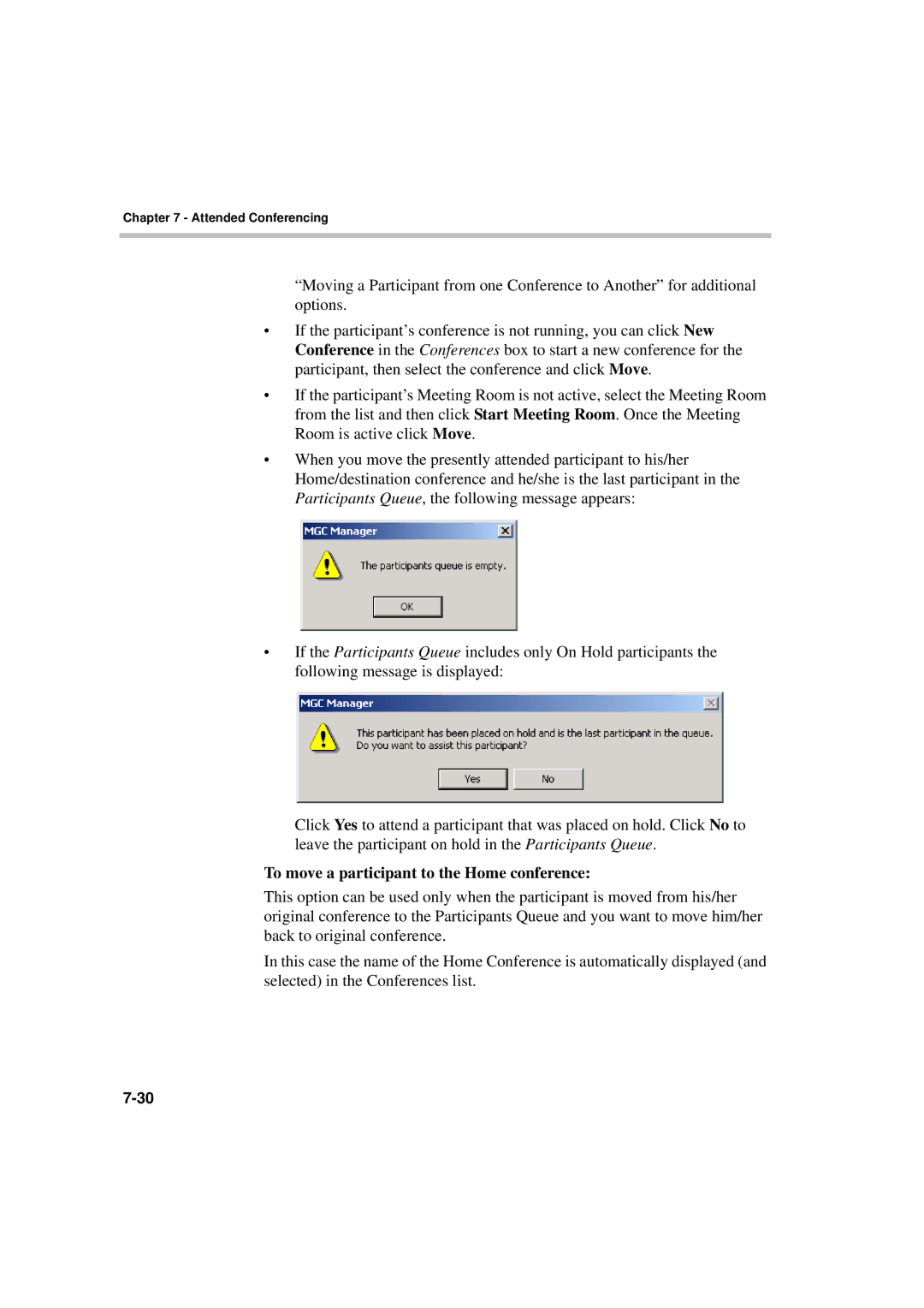 Polycom DOC2066F manual To move a participant to the Home conference 