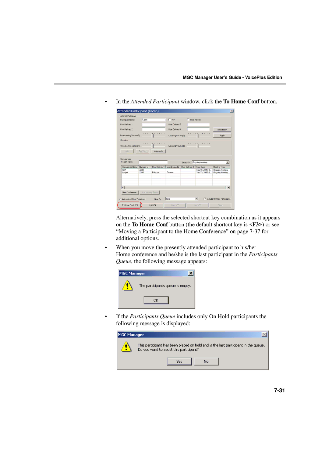 Polycom DOC2066F manual MGC Manager User’s Guide VoicePlus Edition 