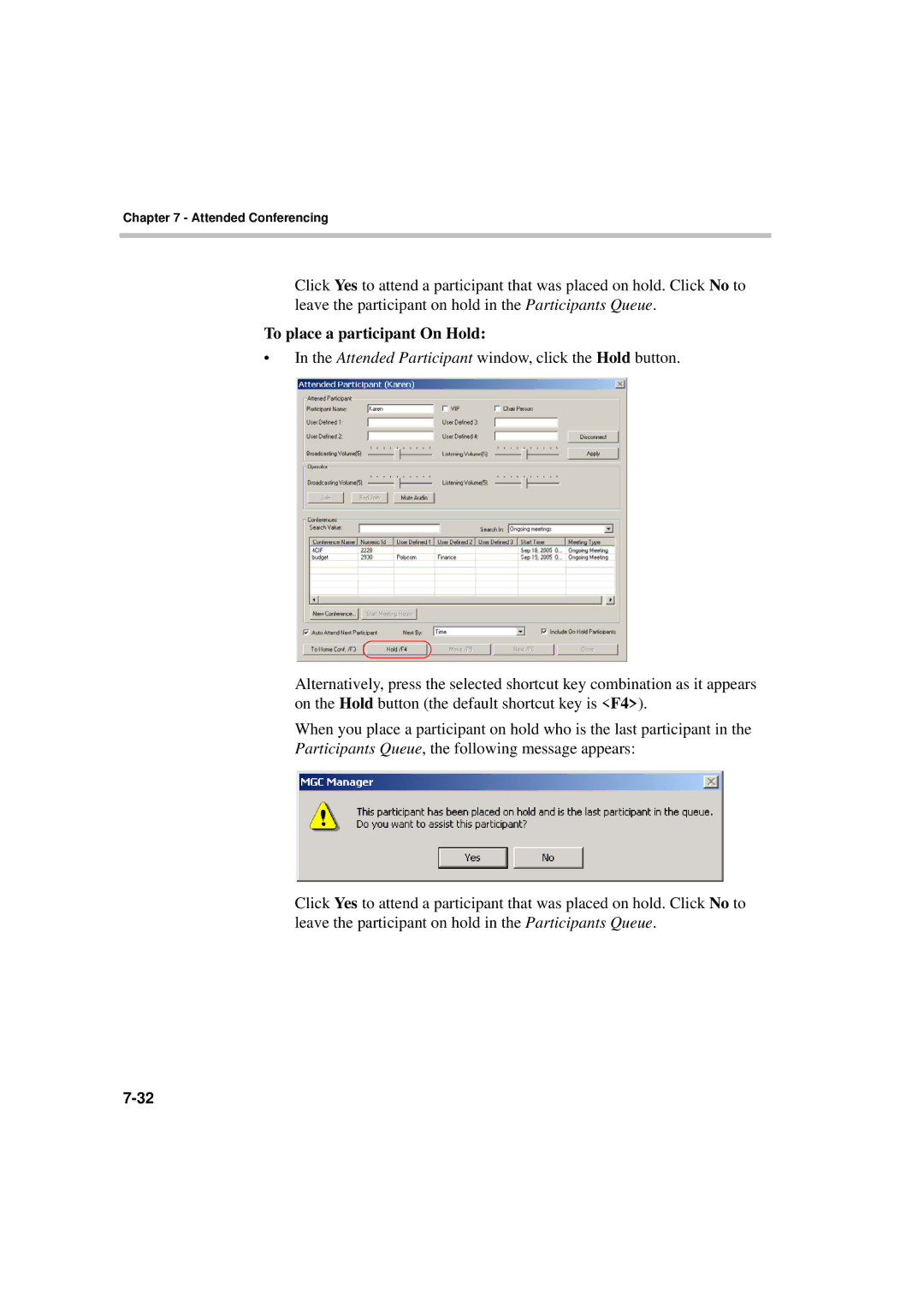 Polycom DOC2066F manual To place a participant On Hold 