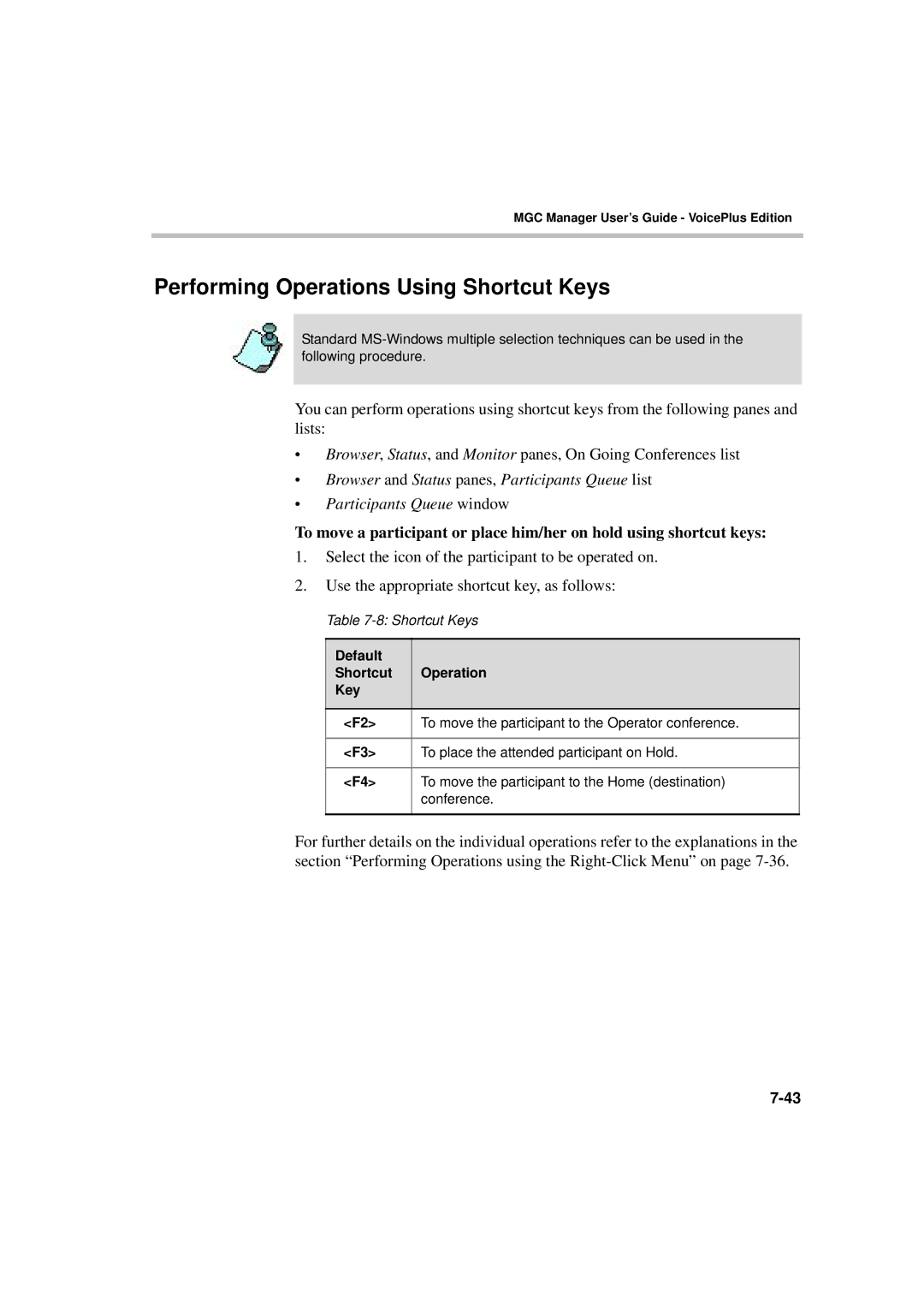 Polycom DOC2066F manual Performing Operations Using Shortcut Keys 