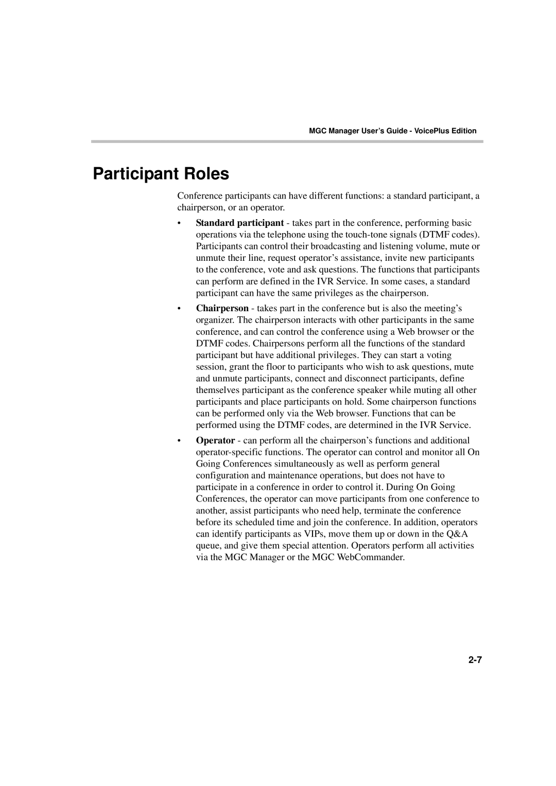 Polycom DOC2066F manual Participant Roles 