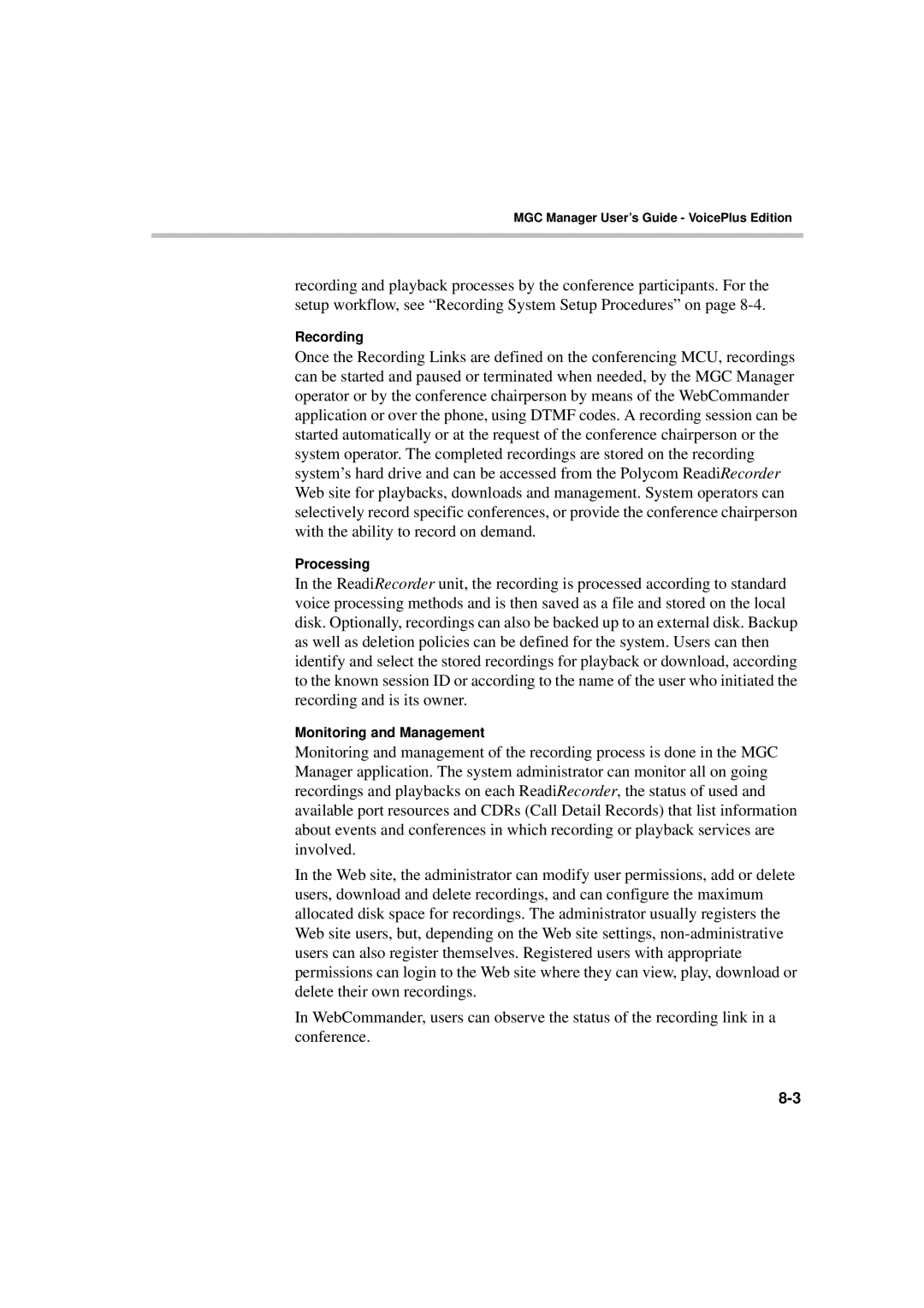 Polycom DOC2066F manual Recording 