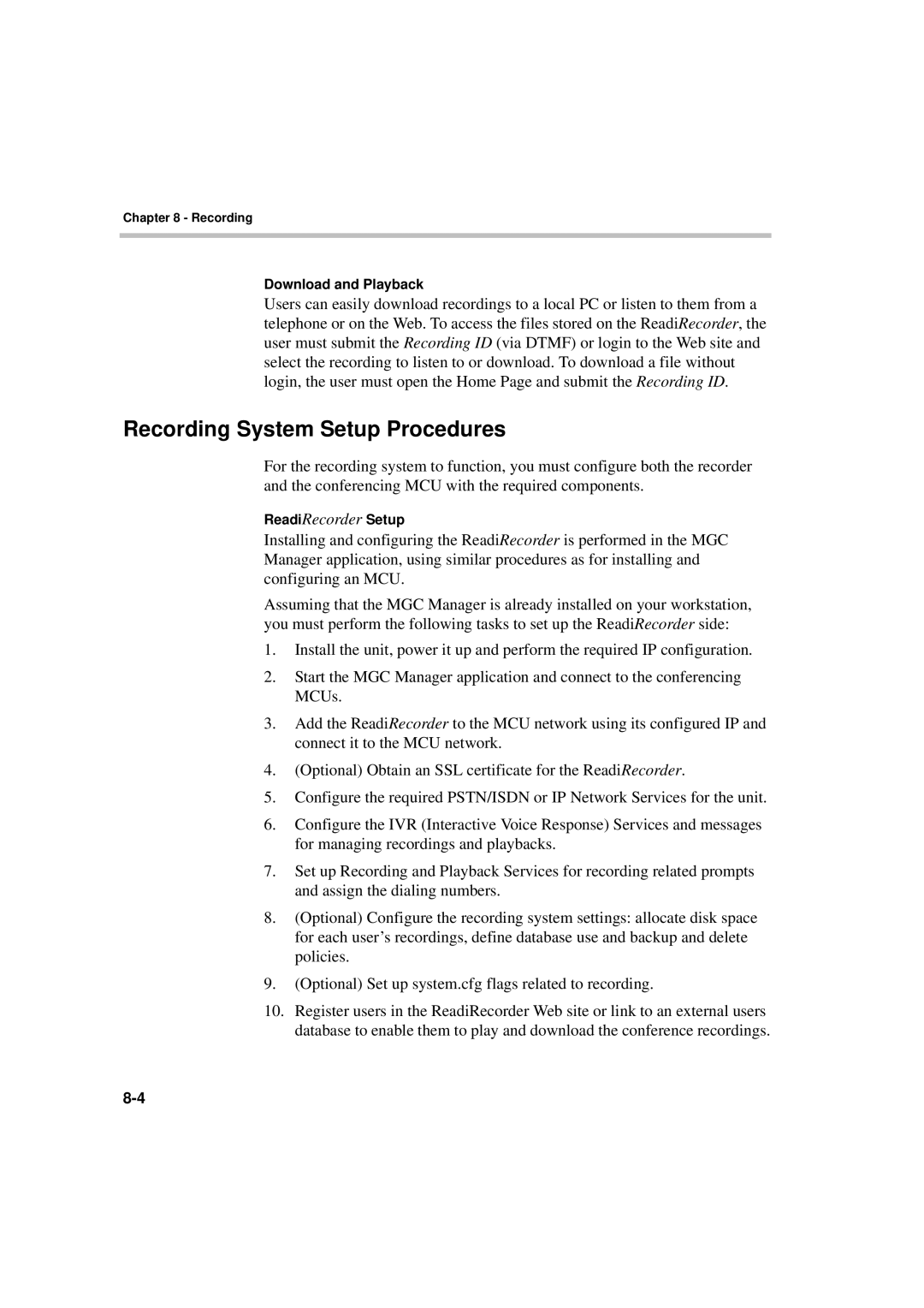 Polycom DOC2066F manual Recording System Setup Procedures 