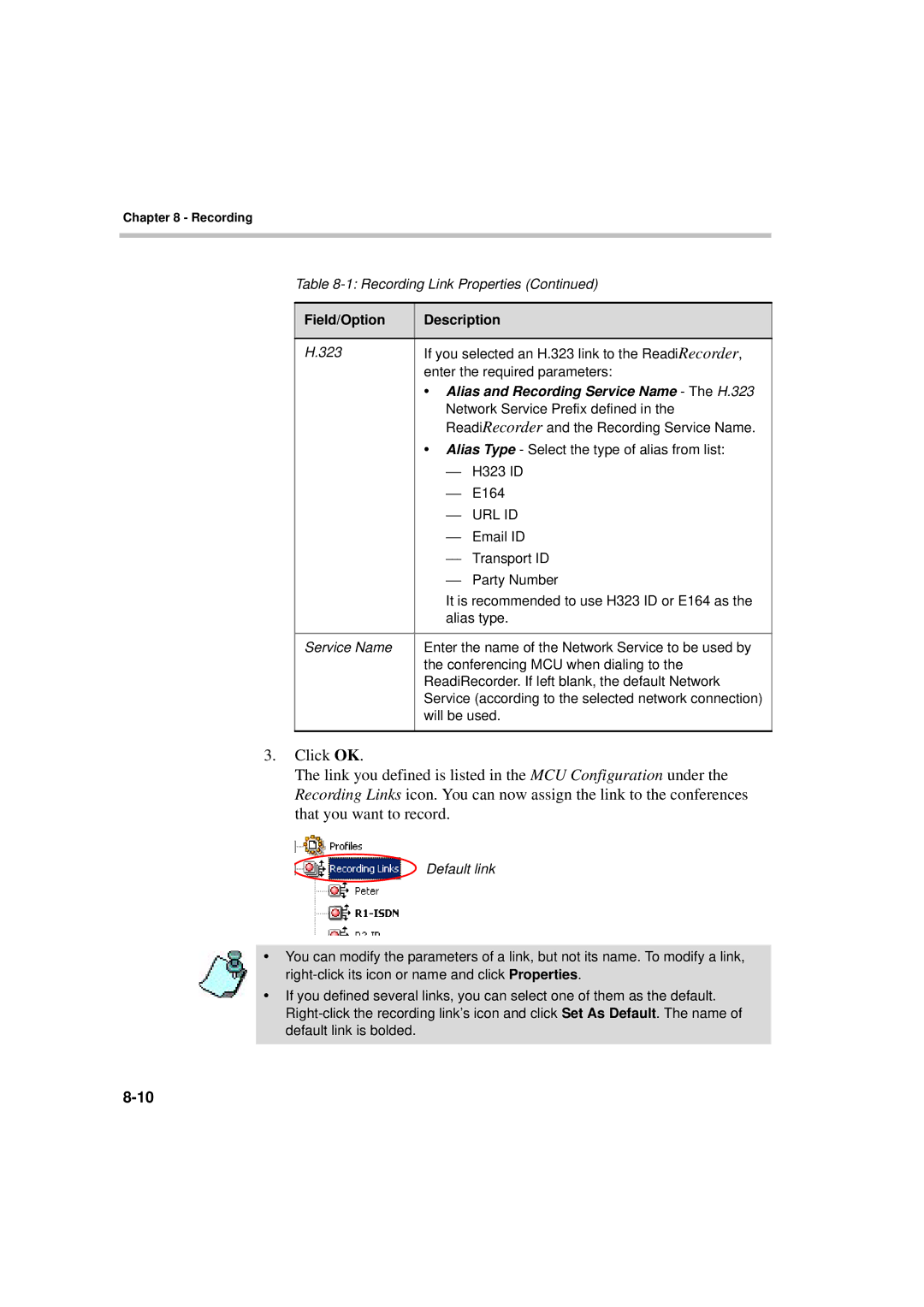 Polycom DOC2066F manual Alias and Recording Service Name The H.323, Url Id 