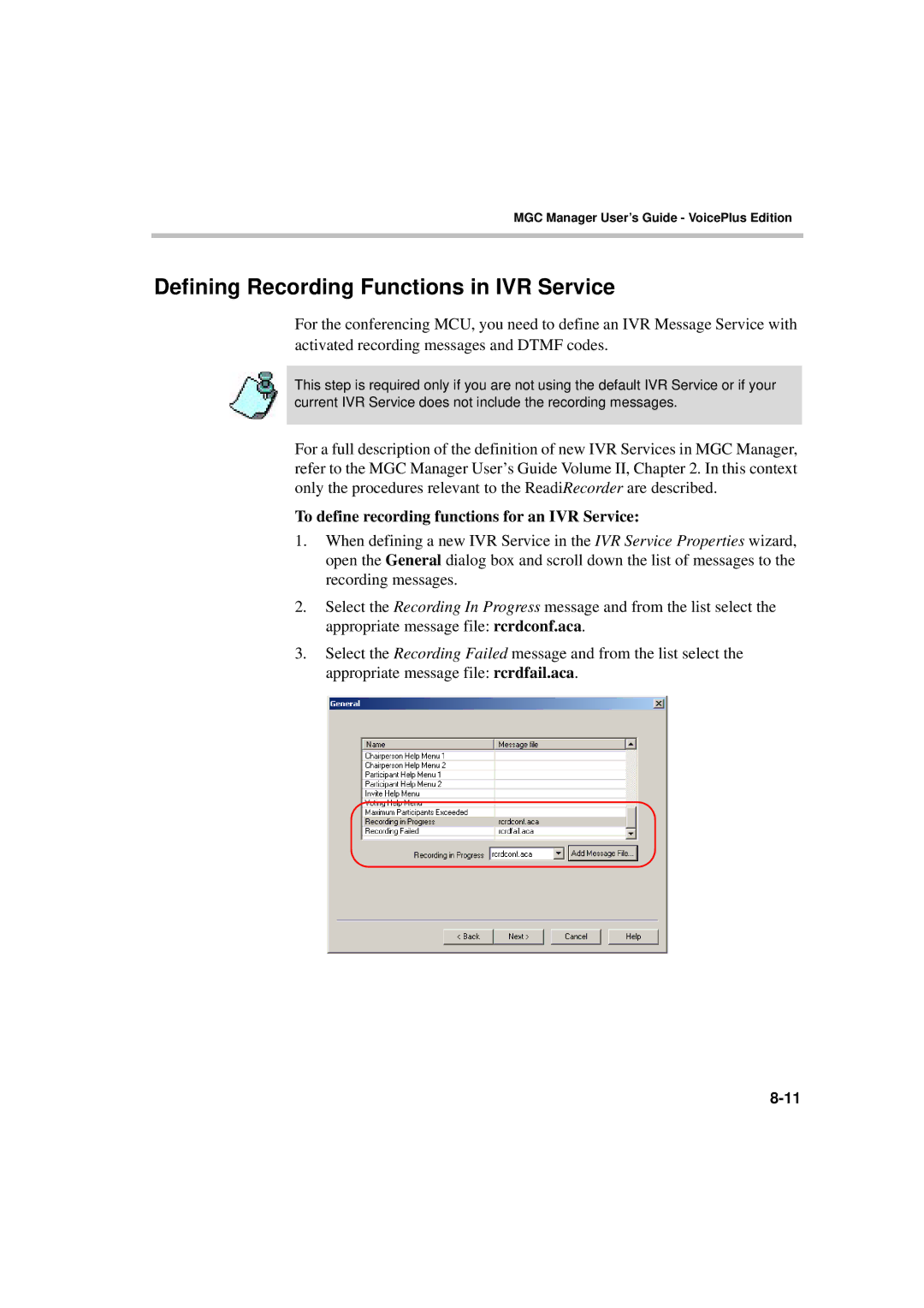 Polycom DOC2066F manual Defining Recording Functions in IVR Service, To define recording functions for an IVR Service 