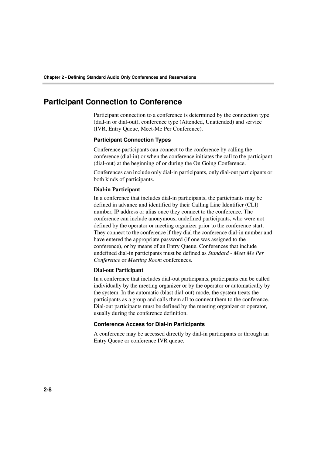 Polycom DOC2066F manual Participant Connection to Conference, Dial-in Participant, Dial-out Participant 