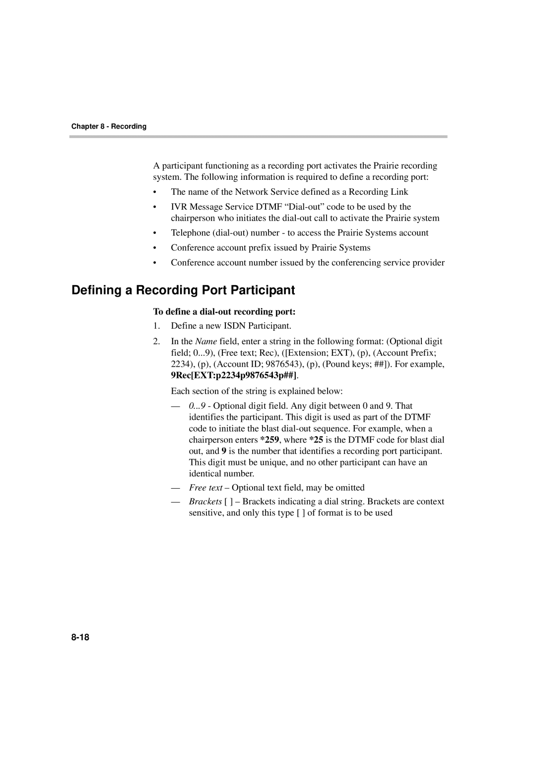 Polycom DOC2066F manual Defining a Recording Port Participant, To define a dial-out recording port 