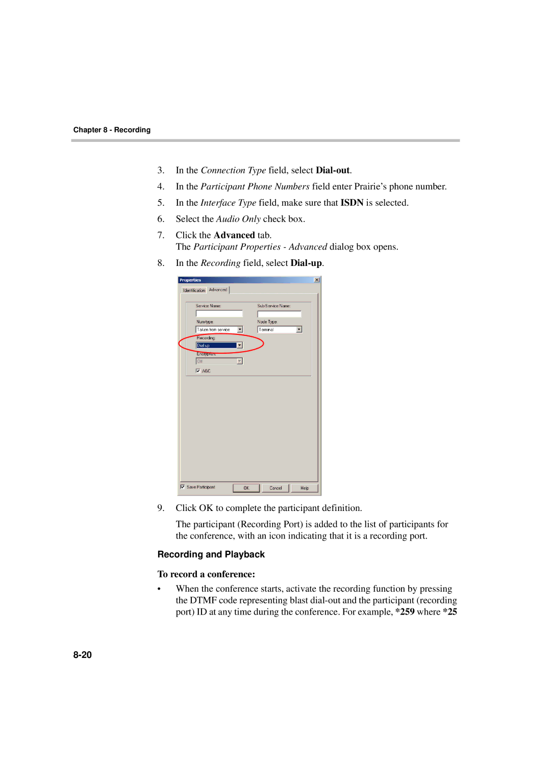 Polycom DOC2066F manual Participant Properties Advanced dialog box opens, To record a conference 