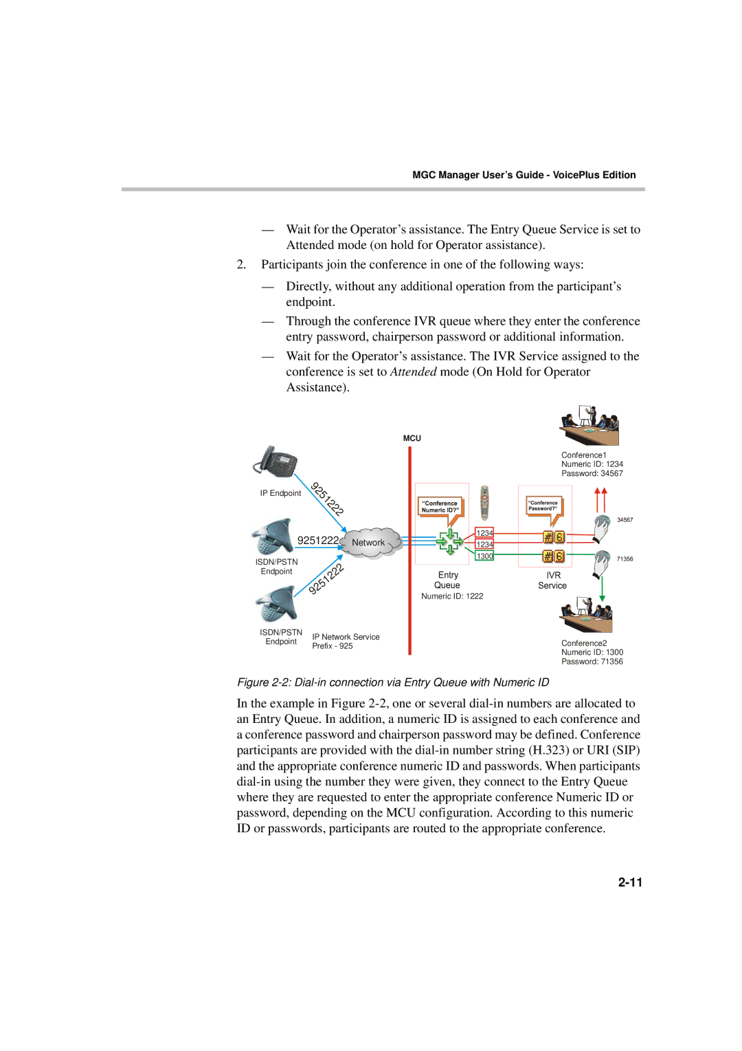 Polycom DOC2066F manual Dial-in connection via Entry Queue with Numeric ID 