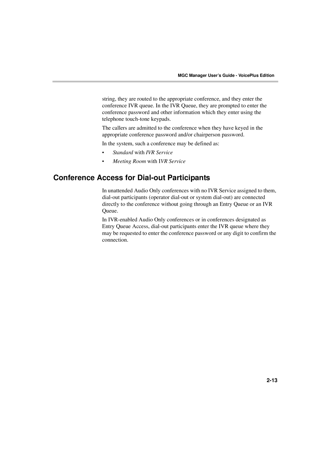 Polycom DOC2066F Conference Access for Dial-out Participants, Standard with IVR Service Meeting Room with IVR Service 